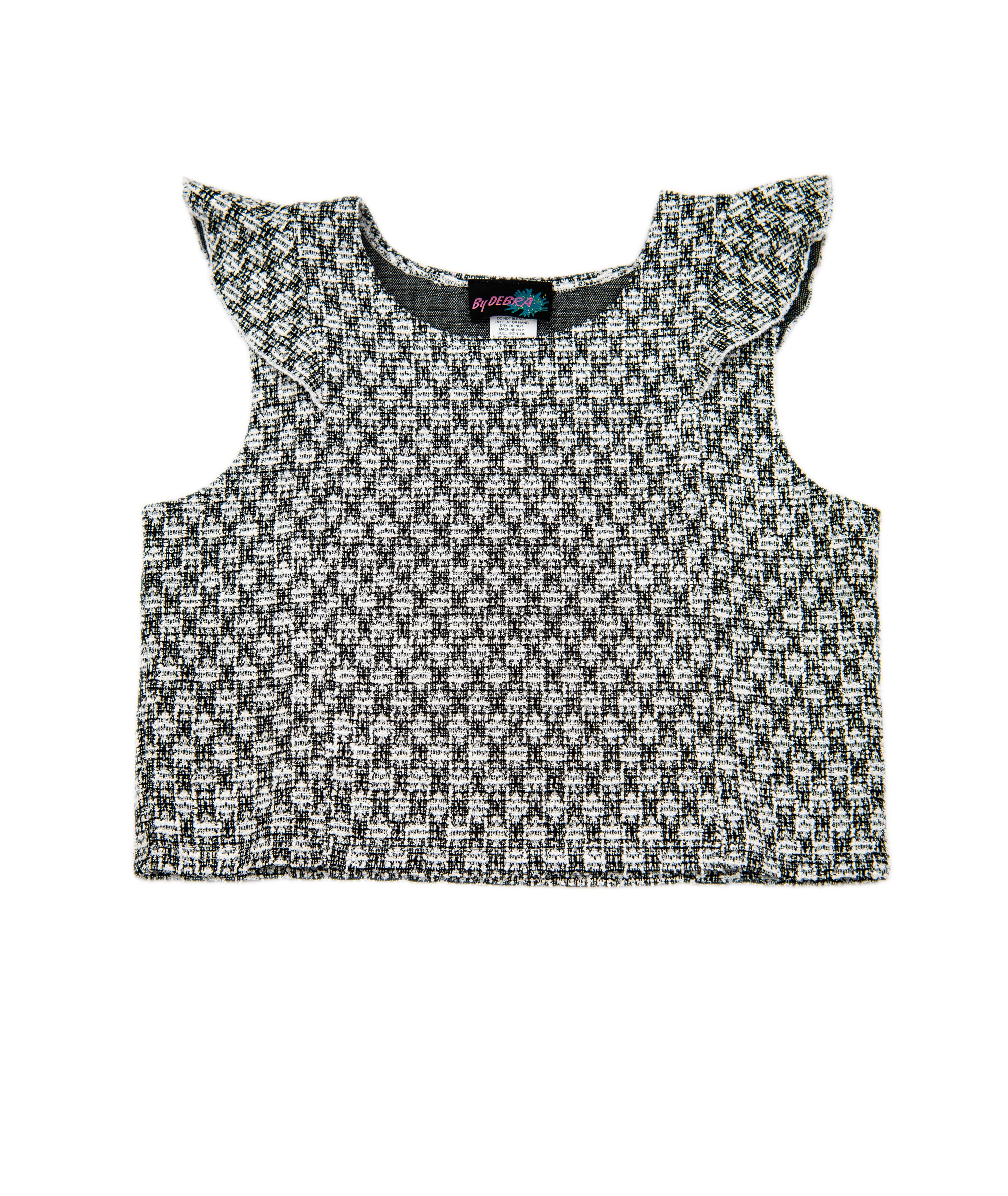 By Debra Girls Leah Black/White Boucle Flutter Sleeve Top Girls Special Tops By Debra Black/White Y/XS (6X)