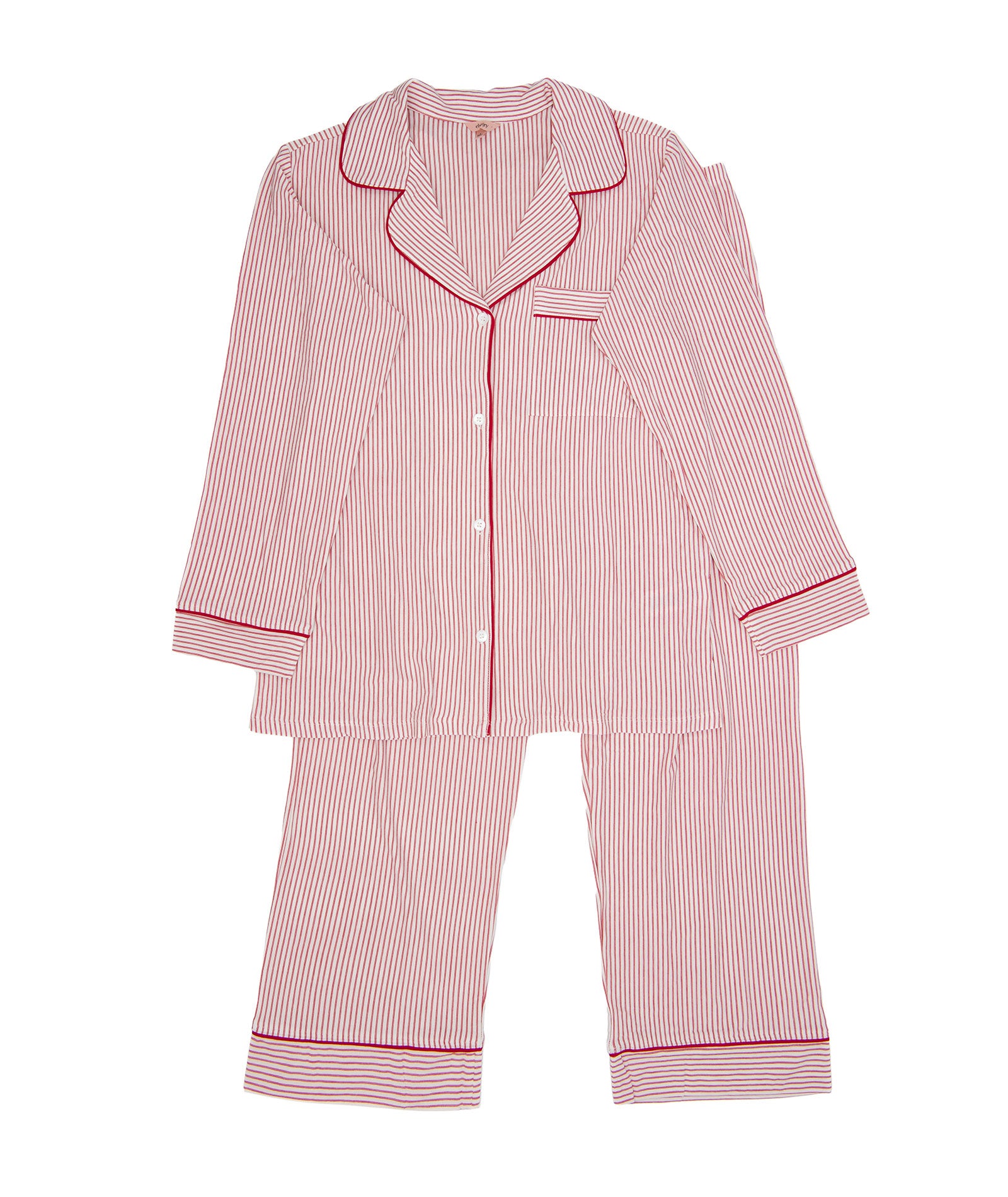 Eberjey Women Gisele Printed Long PJ Set Duo Stripe Holly Red With Ribbon Accessories Eberjey