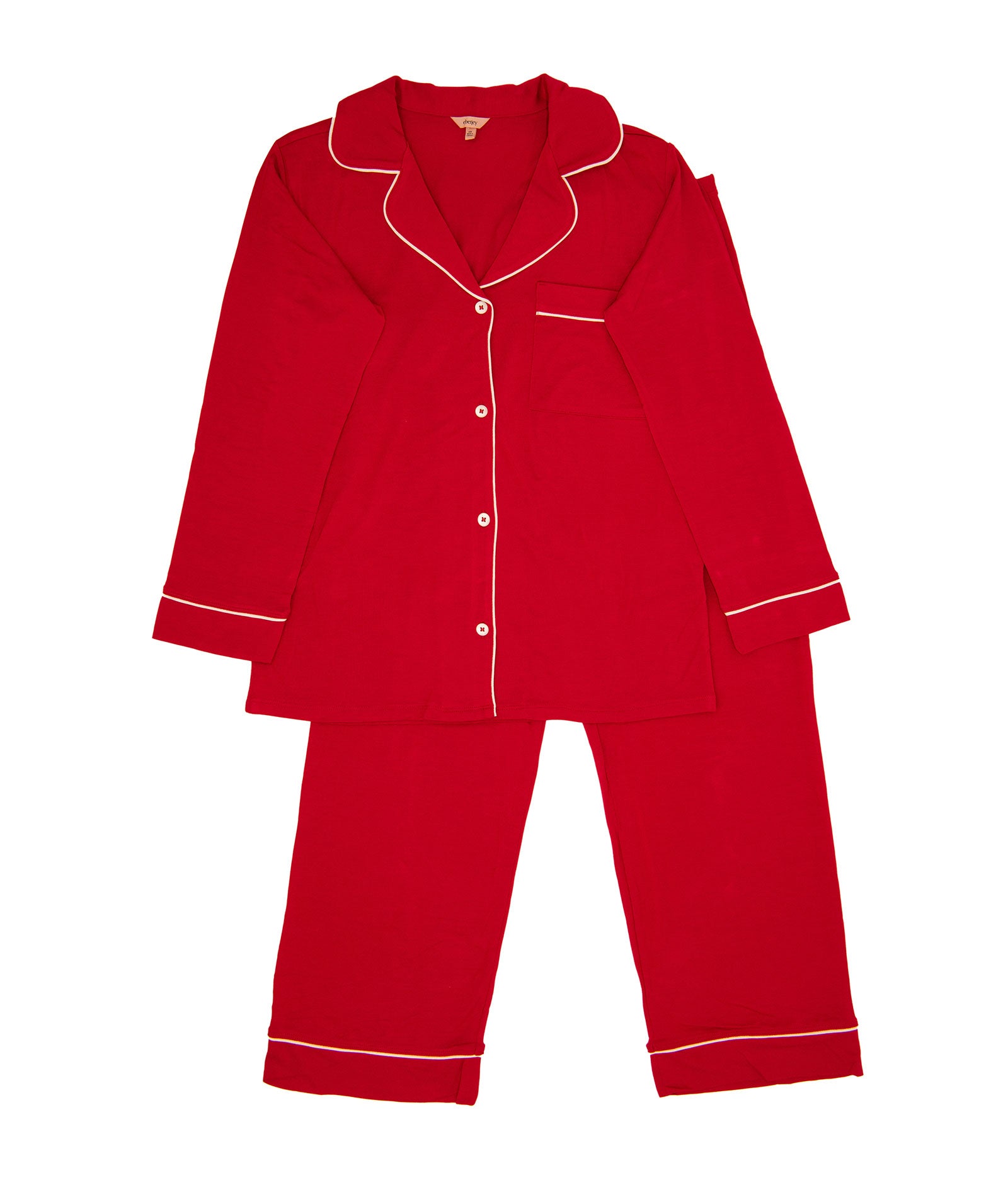 Eberjey Women Gisele Long PJ Set Holly Red/Ivory With Ribbon Accessories Eberjey Red Juniors/Women XXS