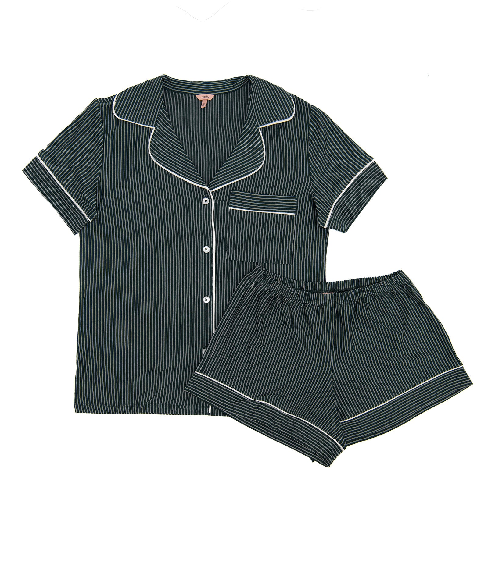 Eberjey Women Gisele Printed Relaxed Short PJ Set Duo Stripe Pine/Ivory Accessories Eberjey Green Juniors/Women XXS