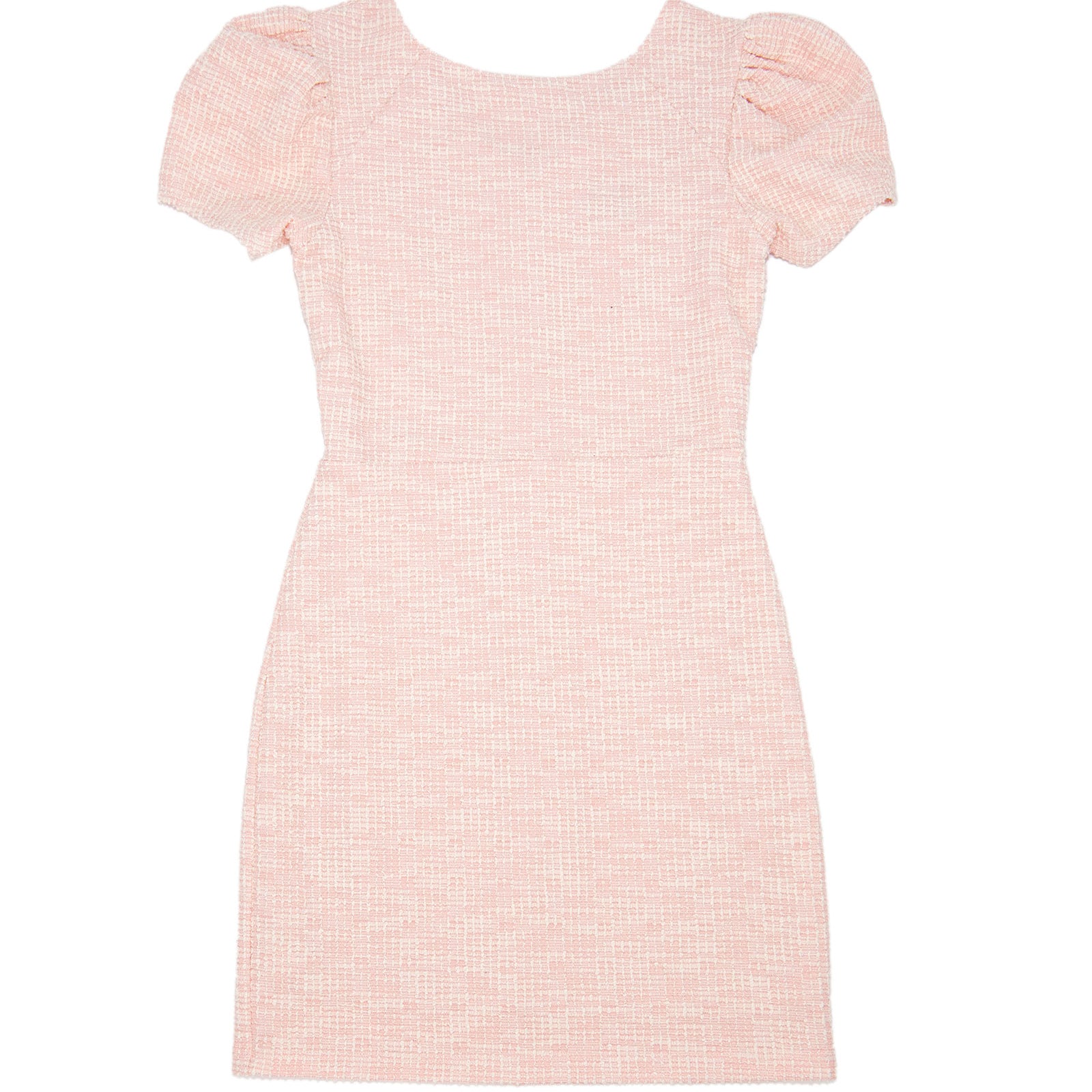 By Debra Girls Mia Pink/White Boucle Puff Sleeve Sheath Dress Girls Special Dresses By Debra Pink Y/XS (6X)