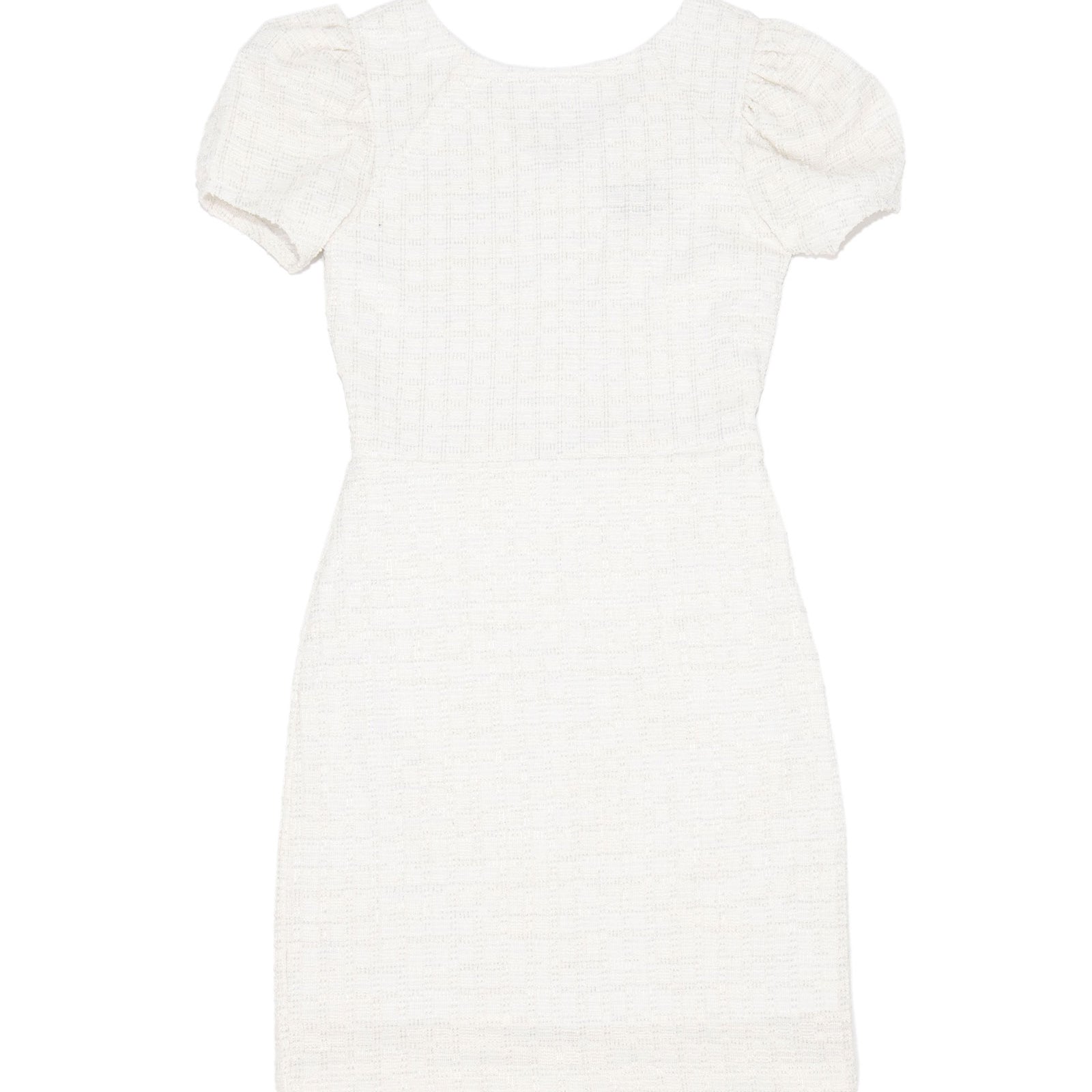 By Debra Girls Mia White/Silver Boucle Puff Sleeve Sheath Dress Girls Special Dresses By Debra White Y/XS (6X)