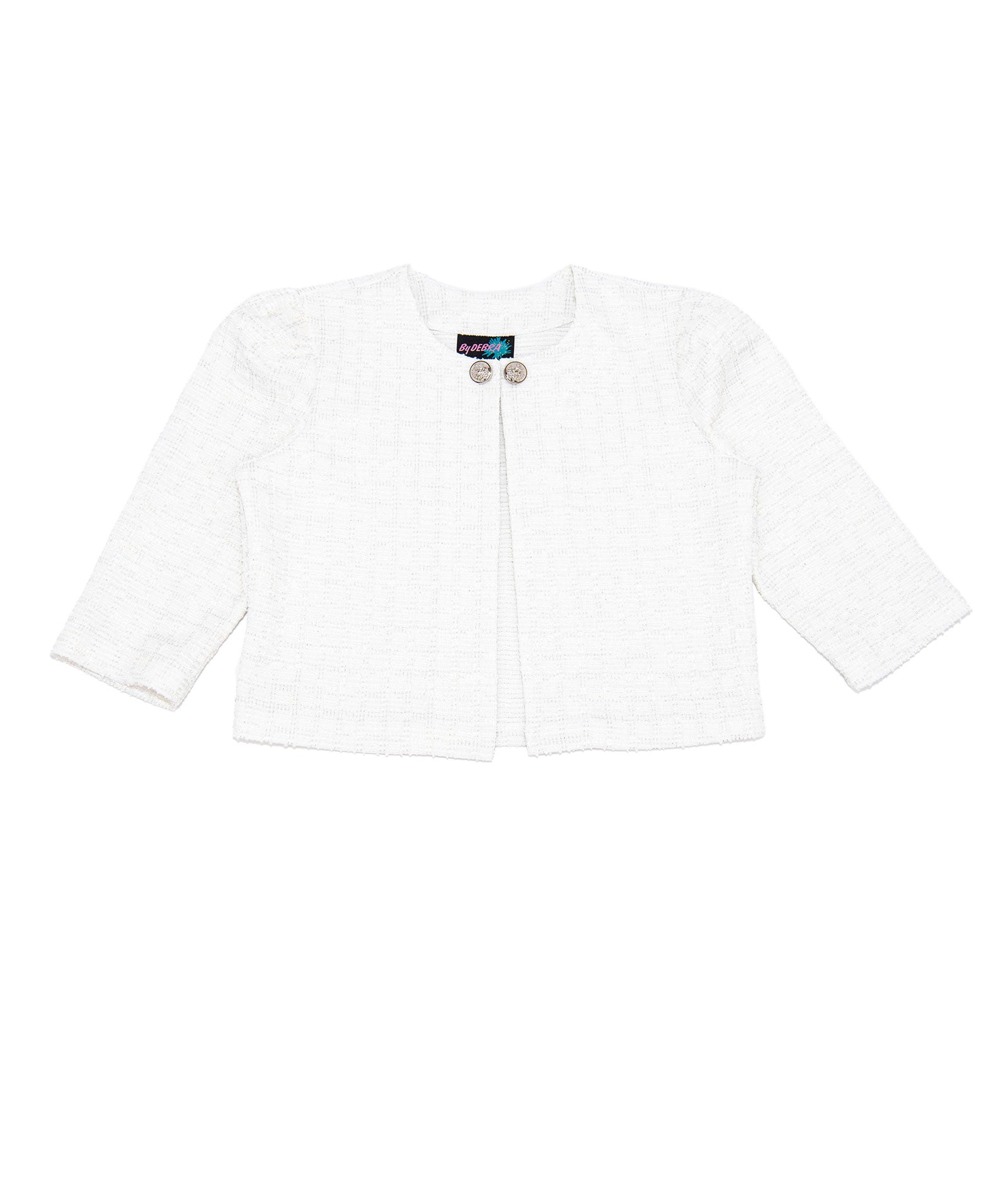By Debra Girls Jackie White/Silver Boucle Jacket Girls Special Tops By Debra White Y/XS (6X)