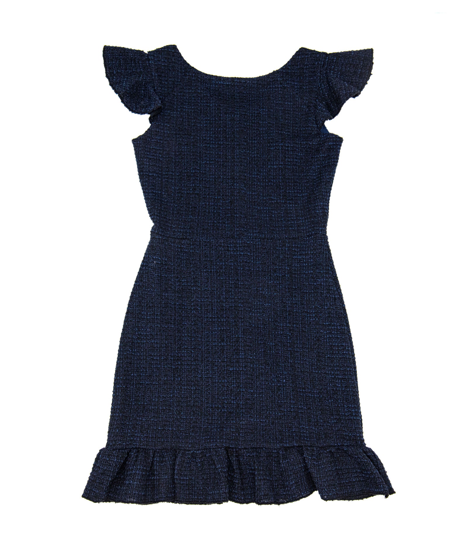 By Debra Girls Clare Navy Boucle Ruffle Bottom Sheath Dress Girls Special Dresses By Debra Navy Y/XS (6X)