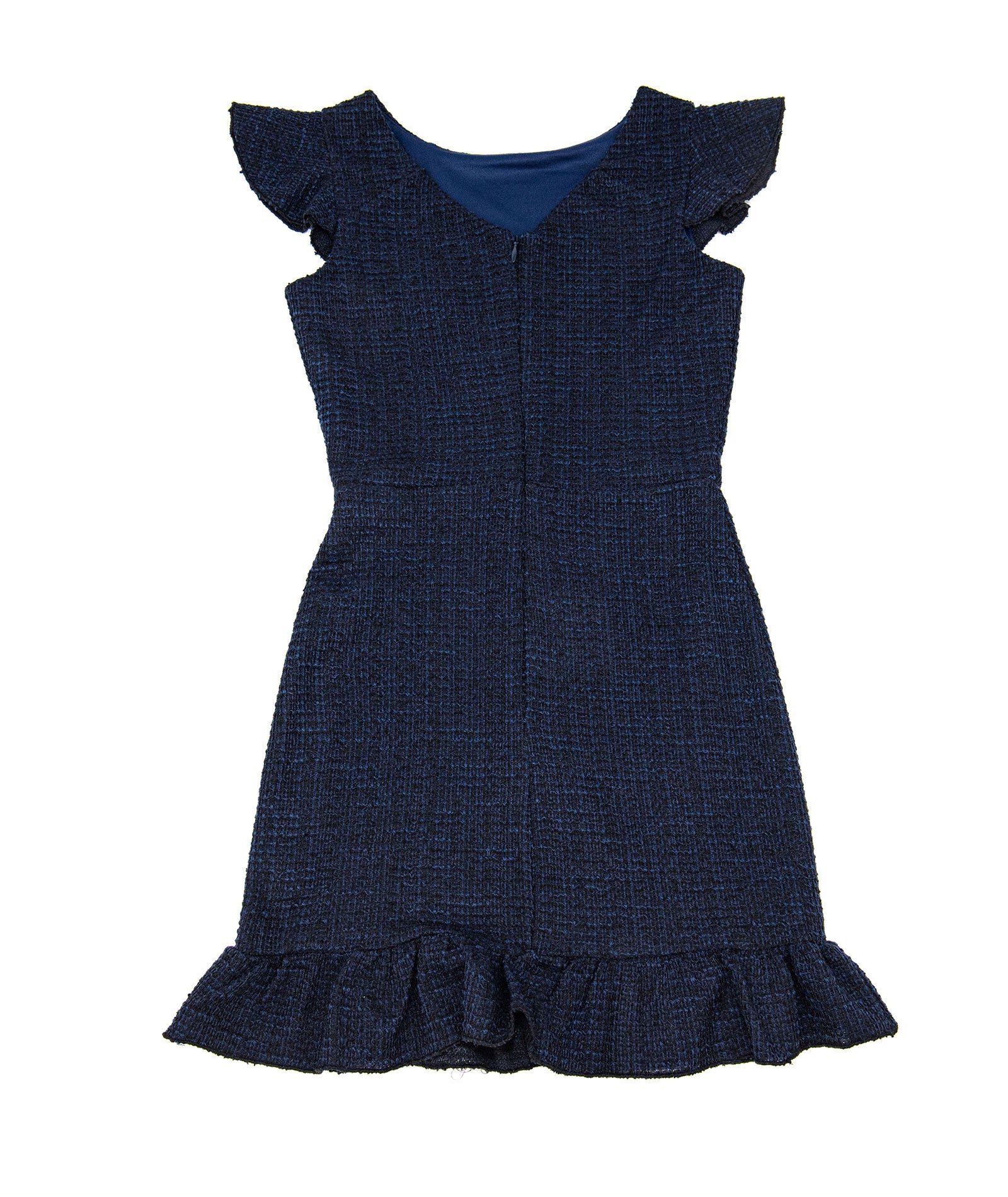 By Debra Girls Clare Navy Boucle Ruffle Bottom Sheath Dress Girls Special Dresses By Debra
