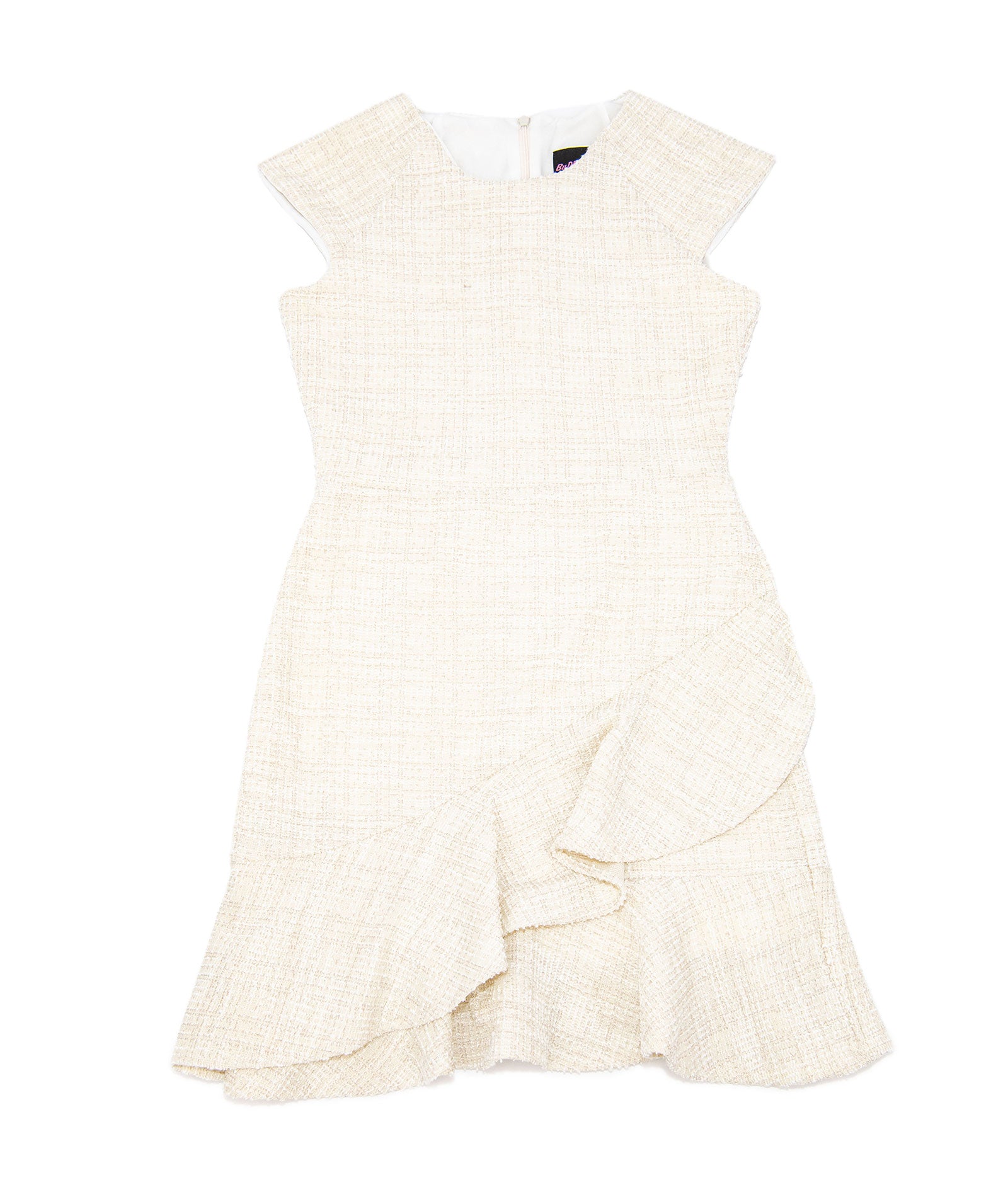 By Debra Girls Kate Ivory/Gold Boucle Slanted Ruffle Dress Girls Special Dresses By Debra Ivory Y/XS (6X)