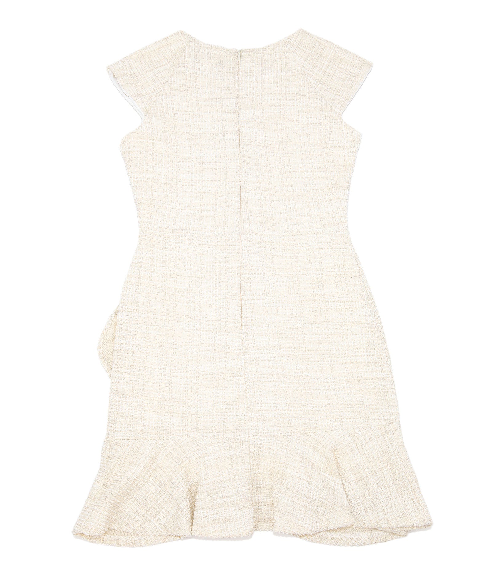 By Debra Girls Kate Ivory/Gold Boucle Slanted Ruffle Dress Girls Special Dresses By Debra