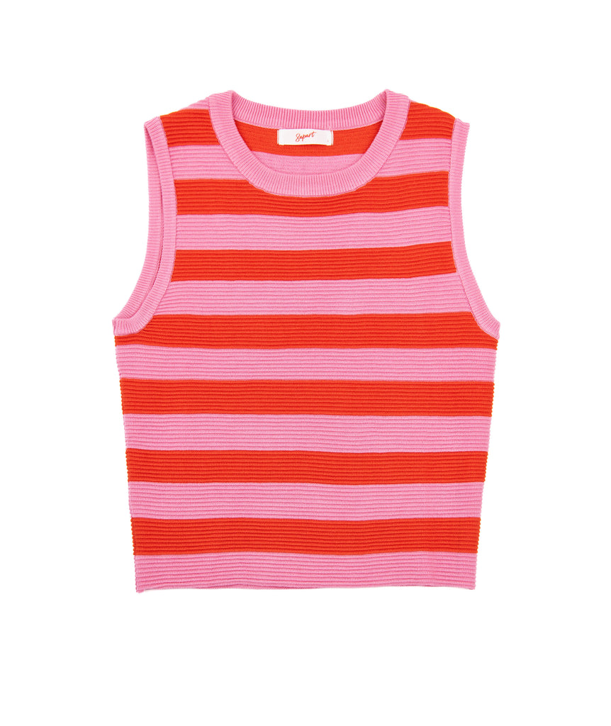 8apart Women Sunny Pink/Orange Striped Knit Tank Womens Casual Tops 8apart   