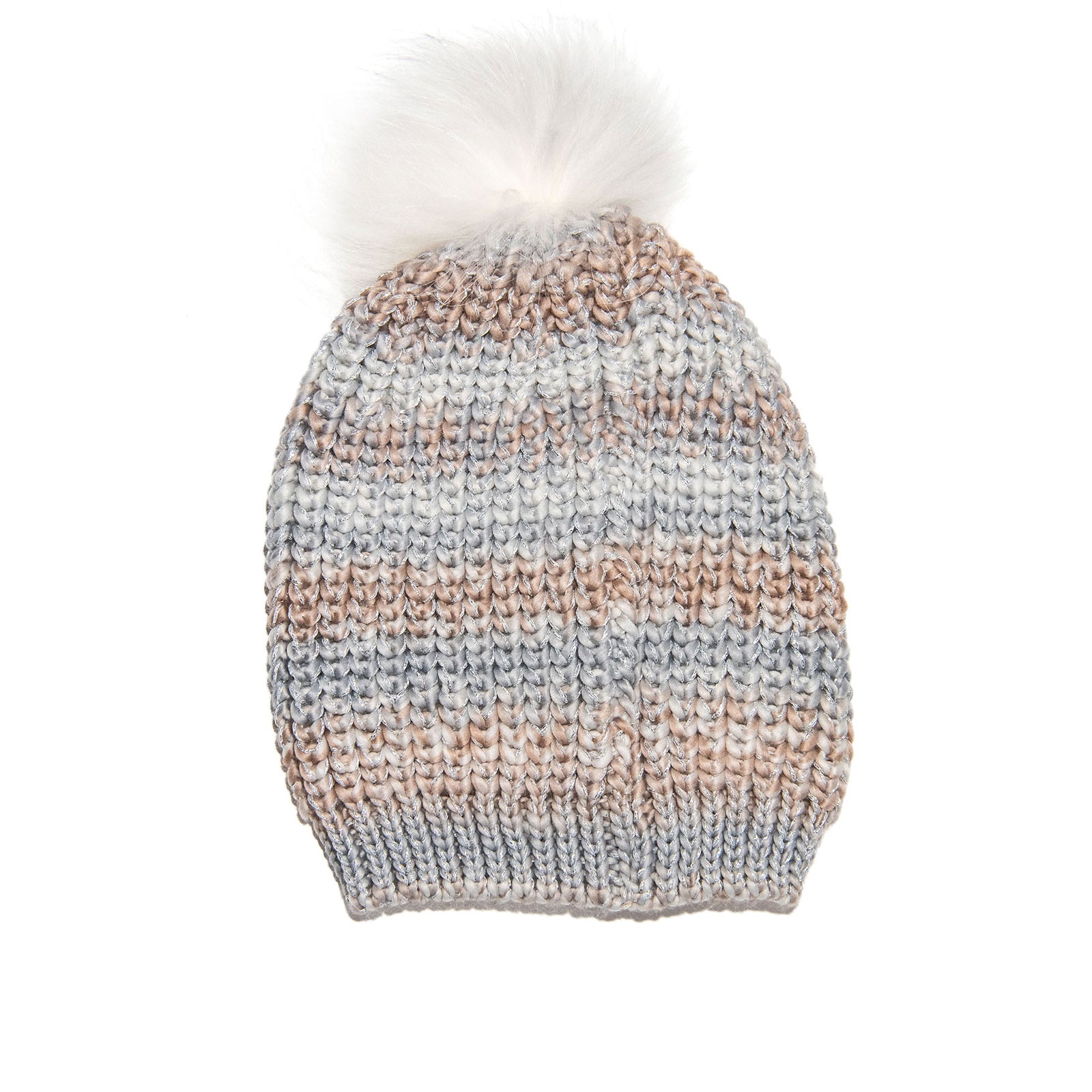 Striped Winter Hat Ivory/Grey Women Accessories Bari Lynn Striped Juniors/Women One Size Fits Most