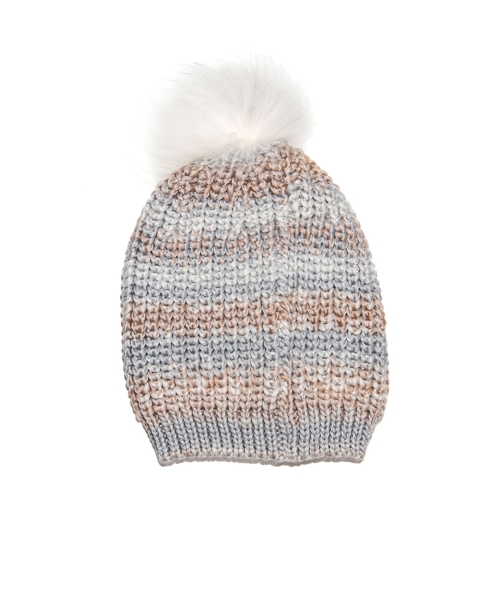 Striped Winter Hat Ivory/Grey Women Accessories Bari Lynn Striped Juniors/Women One Size Fits Most