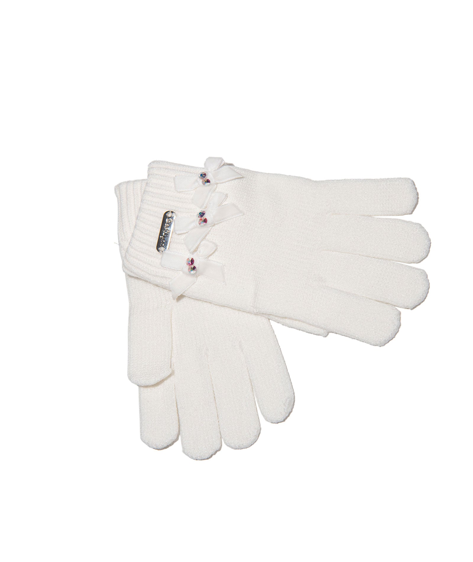 Bari Lynn Velour Bows Winter Gloves Accessories Bari Lynn Ivory One Size Fits Most (Y/7-Y/14)