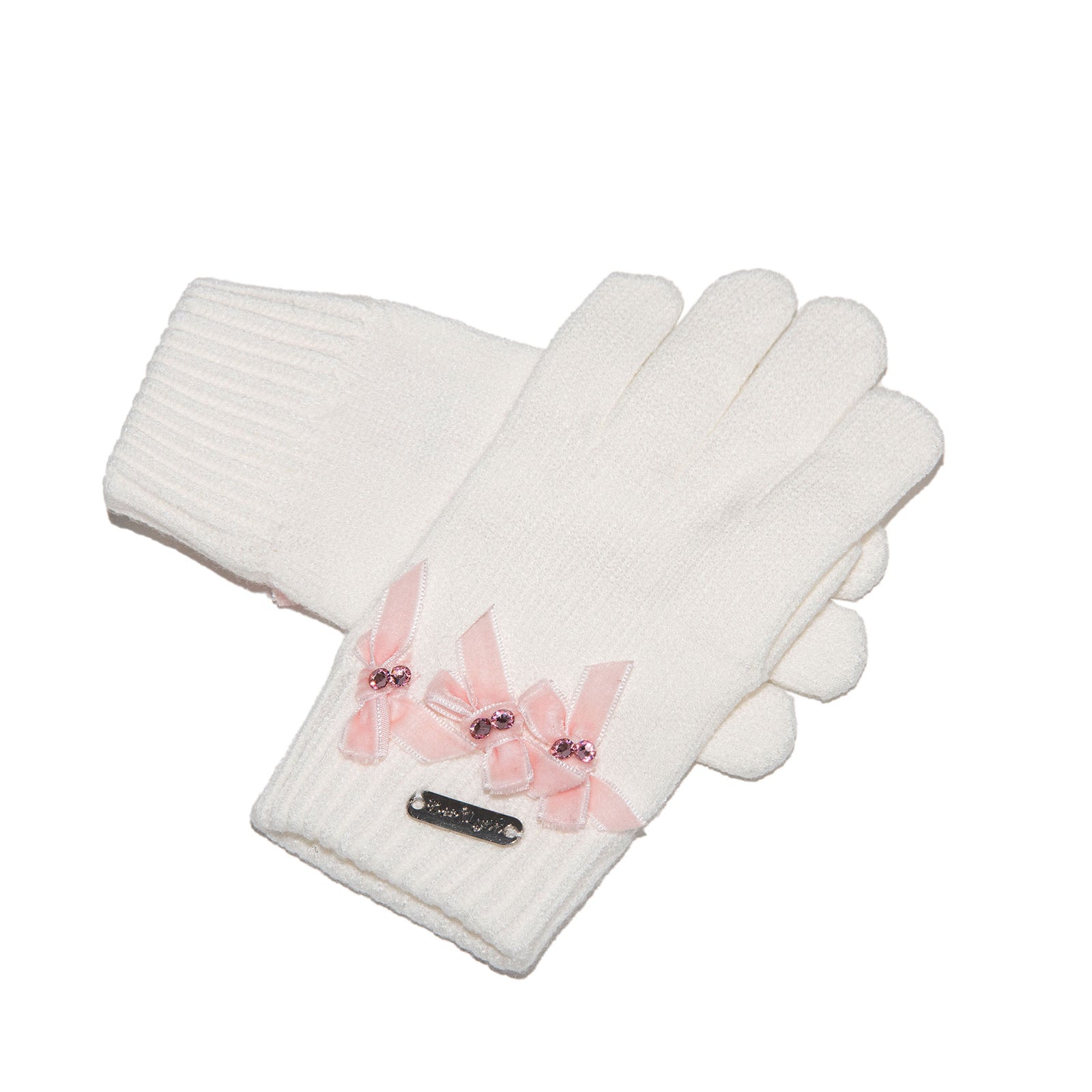 Bari Lynn Velour Bows Winter Gloves Accessories Bari Lynn Pink One Size Fits Most (Y/7-Y/14)