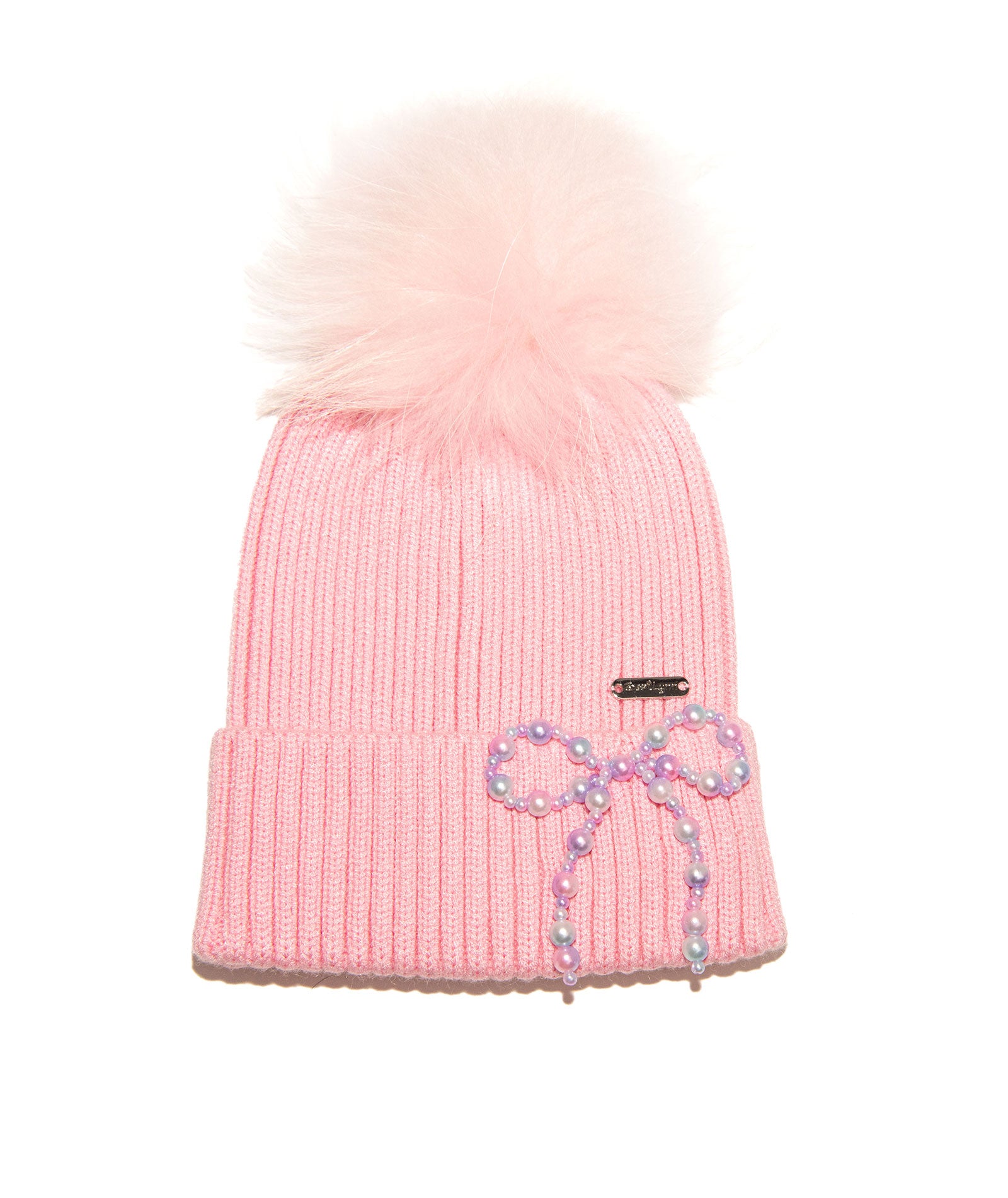 Bari Lynn Pearl Bow Winter Hat Accessories Bari Lynn Pink One Size Fits Most (Y/7-Y/14)