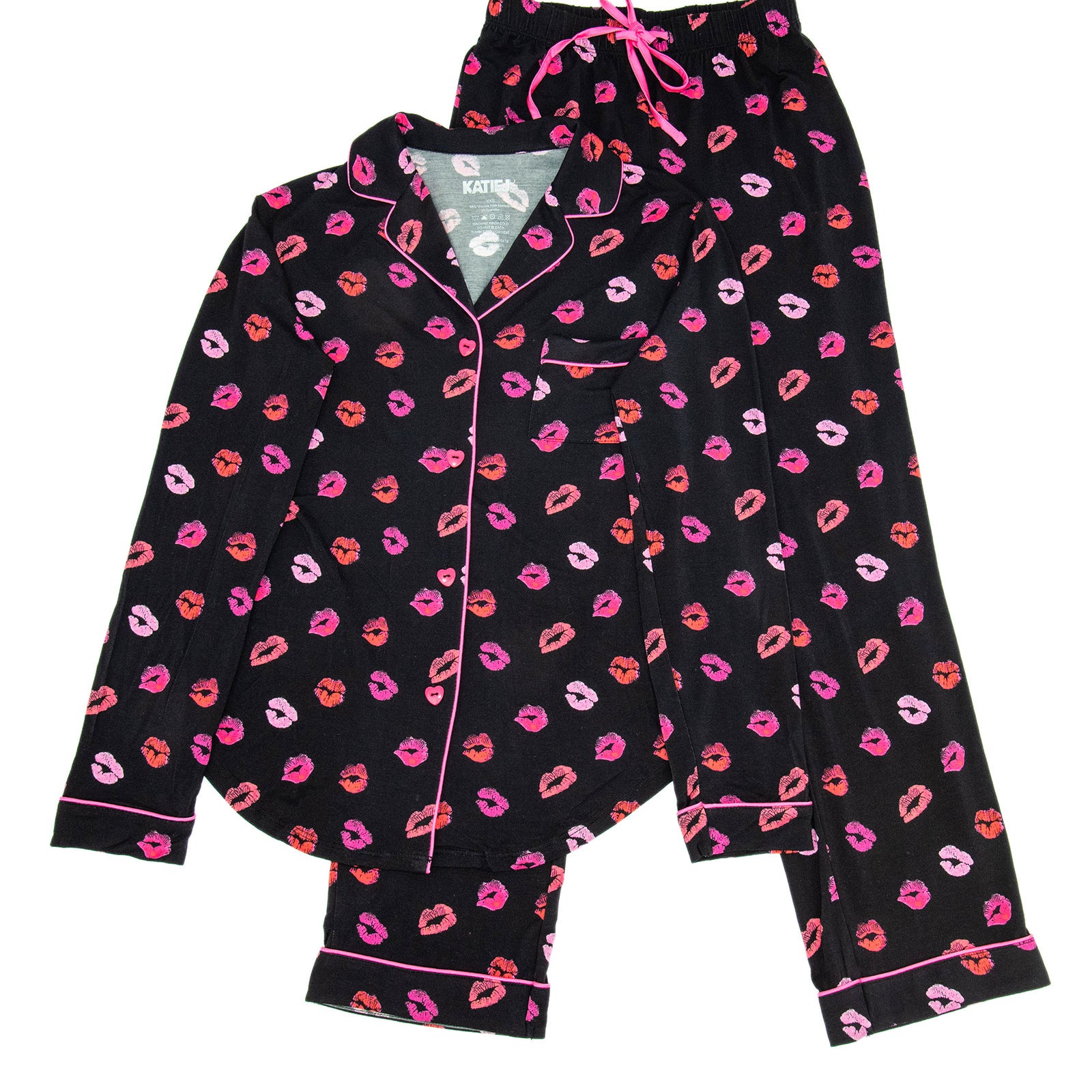 Katie J NYC Juniors Lips on Black Maia Pants PJ Set