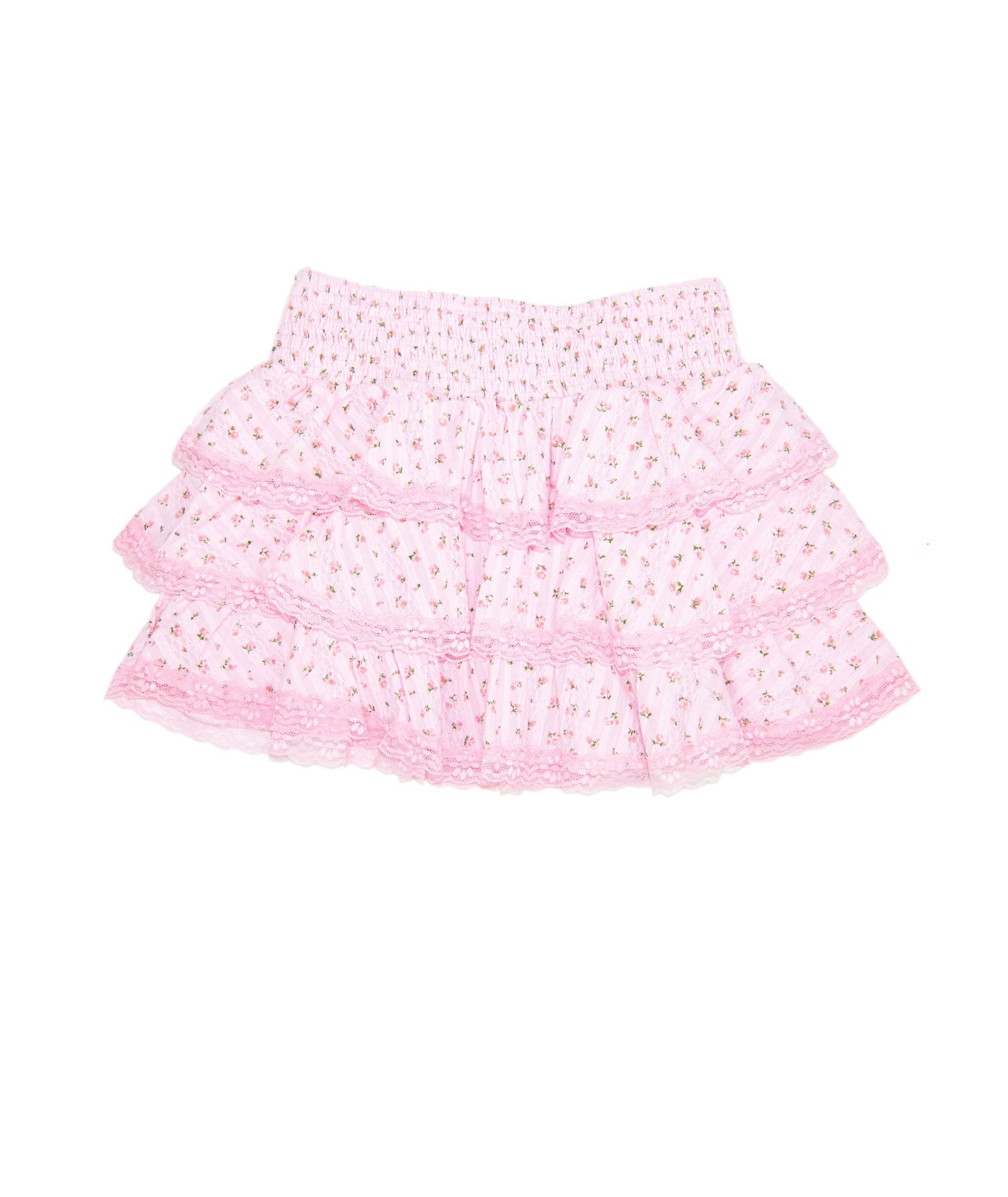 FBZ Girls Cameron Pink Floral Lace 3 Ruffle Skirt Girls Casual Bottoms FBZ Flowers By Zoe