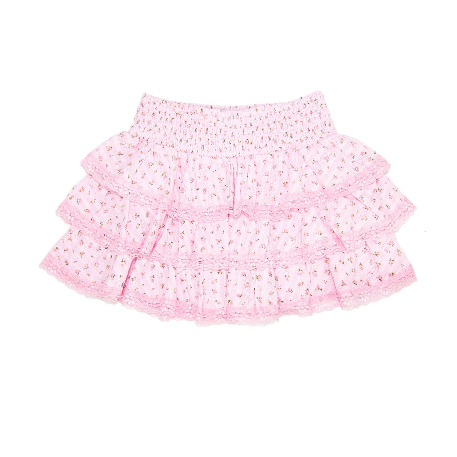 FBZ Girls Cameron Pink Floral Lace 3 Ruffle Skirt