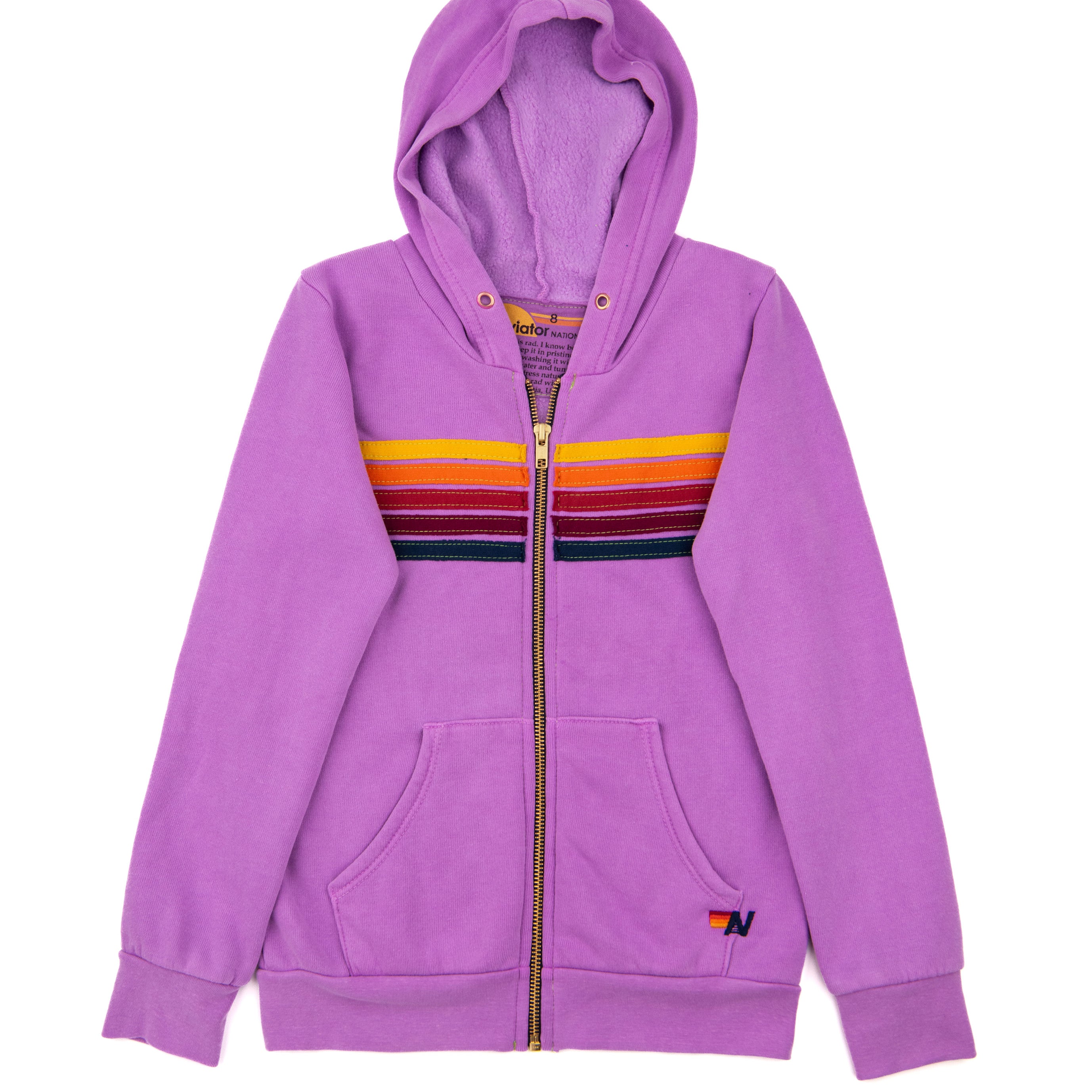 Aviator Nation Kids 5 Stripe Zip Hoodie Girls Casual Tops Aviator Nation Neon Purple Y/4