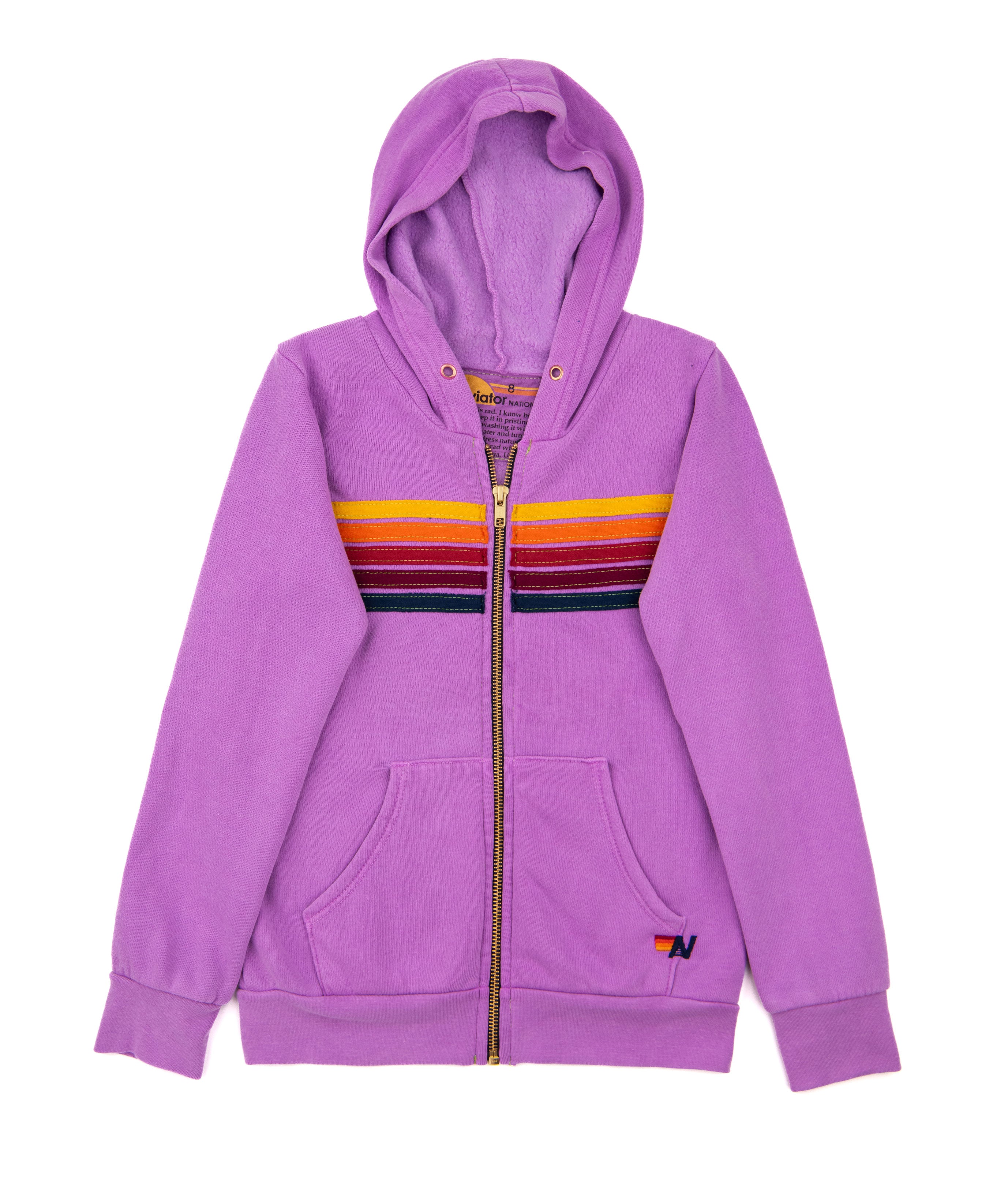 Aviator Nation Kids 5 Stripe Zip Hoodie Girls Casual Tops Aviator Nation Neon Purple Y/4