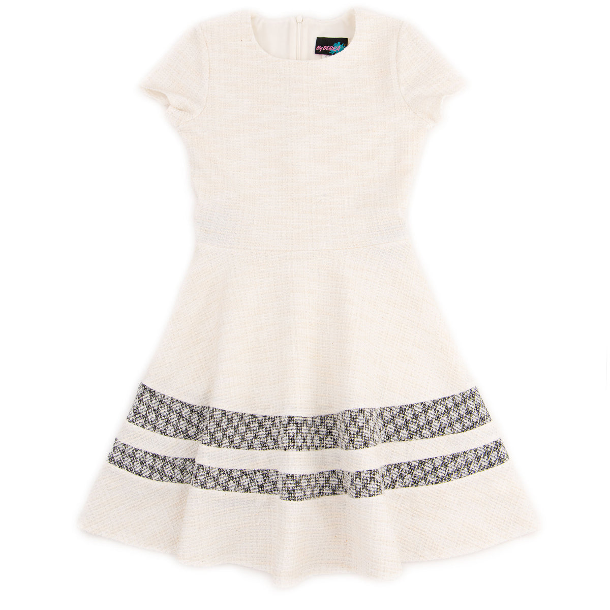 By Debra Girls Leah White/Silver Boucle Flutter Sleeve Top main image 0