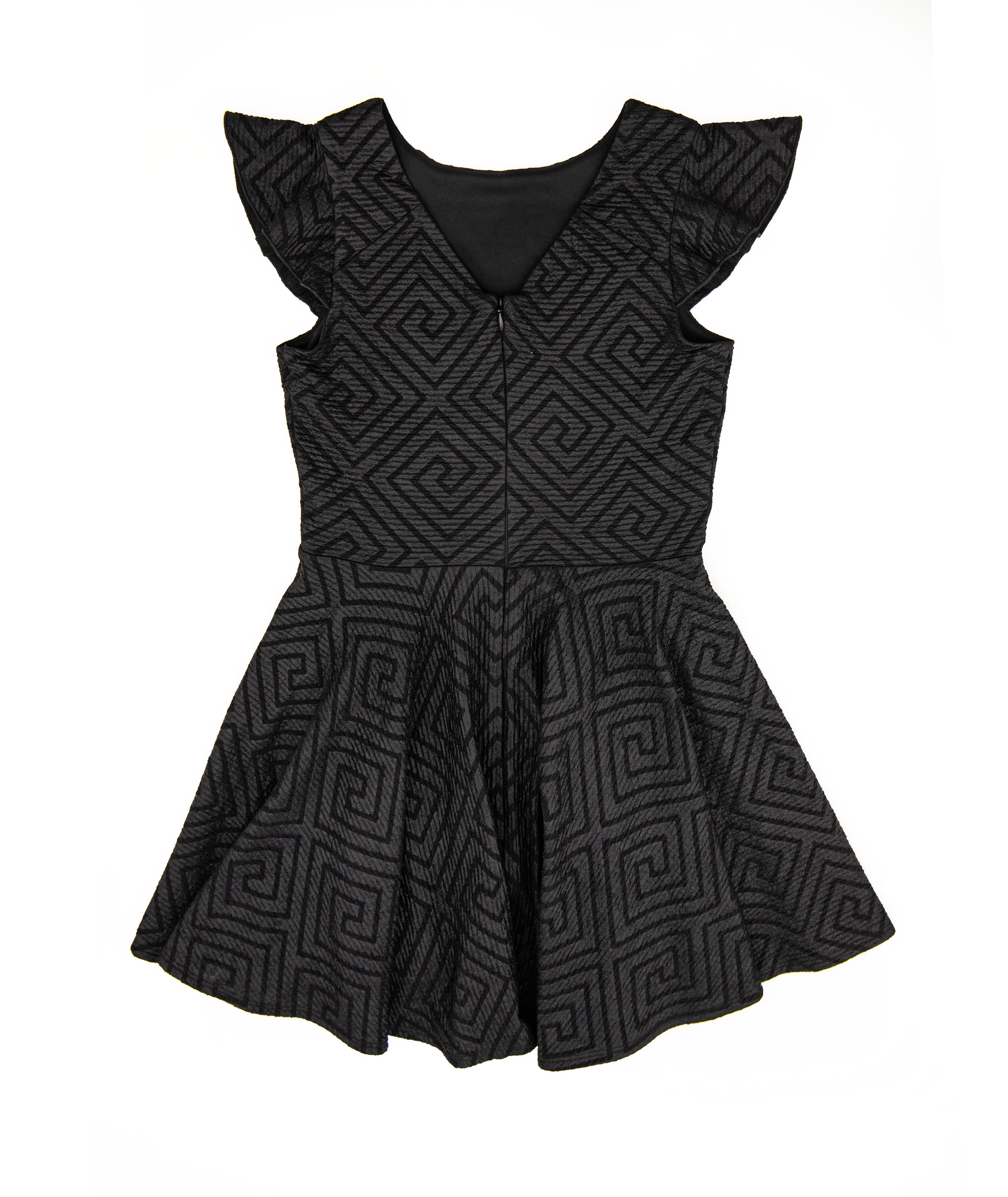 By Debra Girls Nadine Black Pattern Flutter Sleeve Fit and Flare Dress Girls Special Dresses By Debra