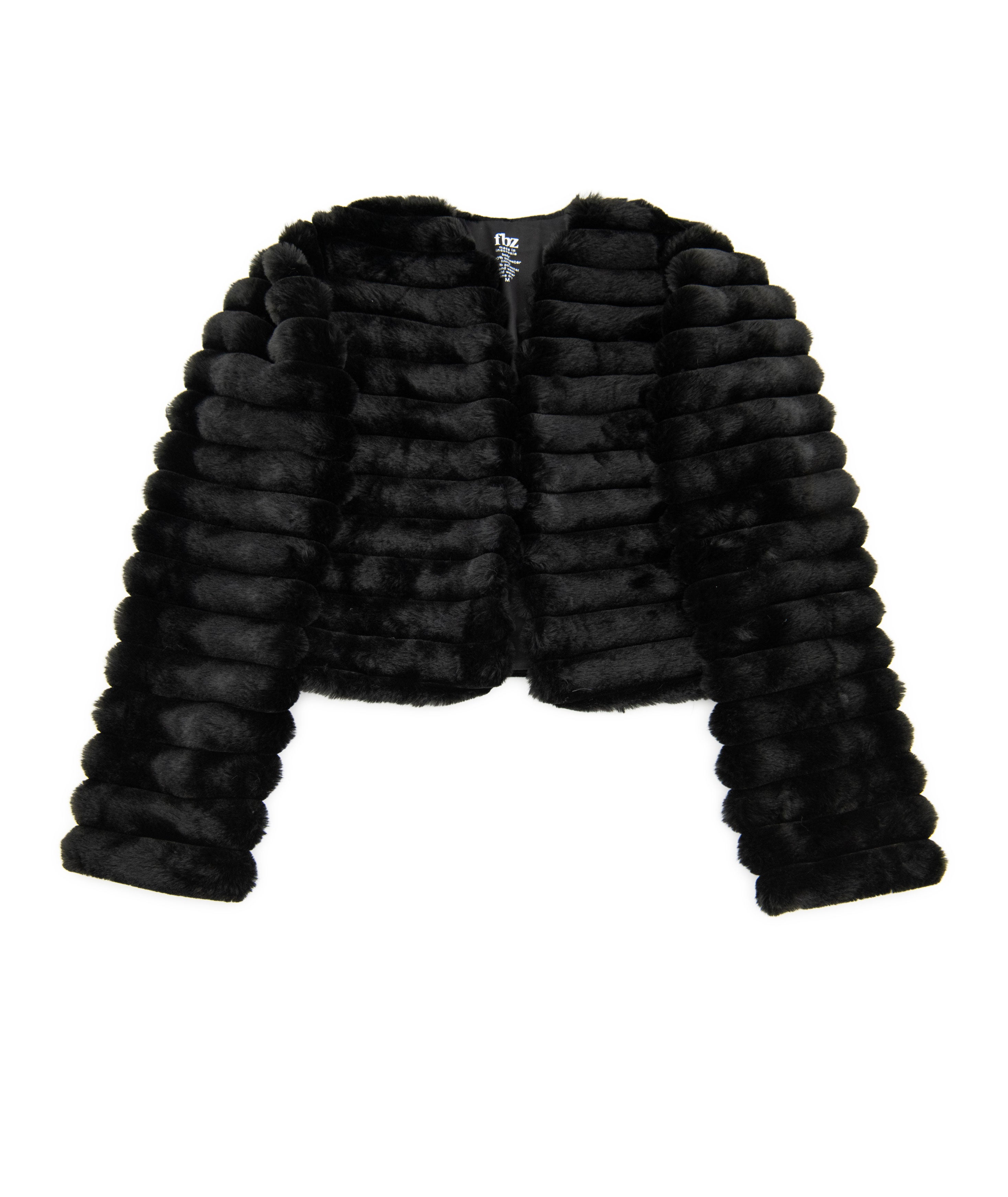 FBZ Girls Fancy Faux Fur Jacket Girls Casual Tops FBZ Flowers By Zoe Black Y/6