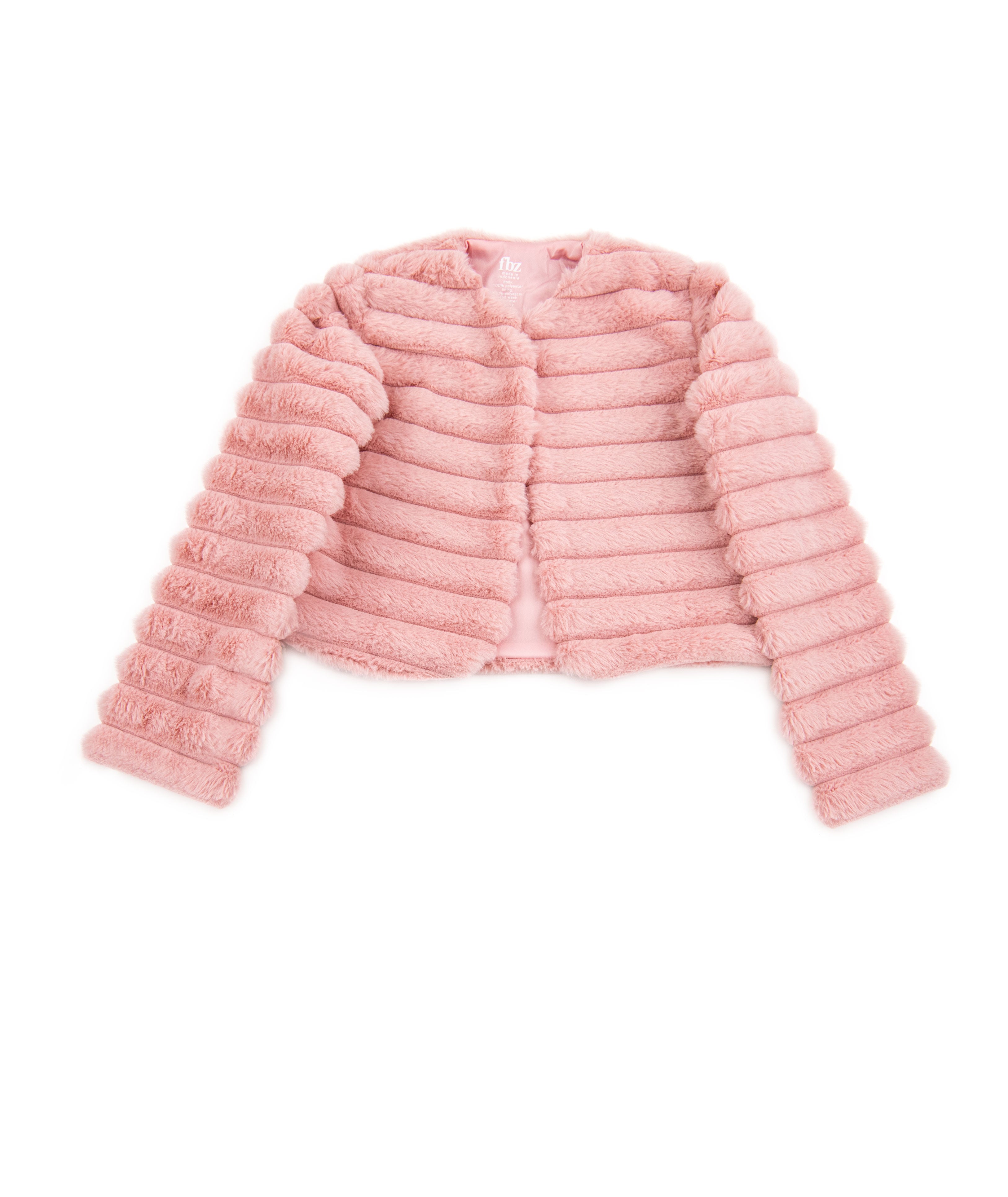 FBZ Girls Fancy Faux Fur Jacket Girls Casual Tops FBZ Flowers By Zoe Pink Y/6