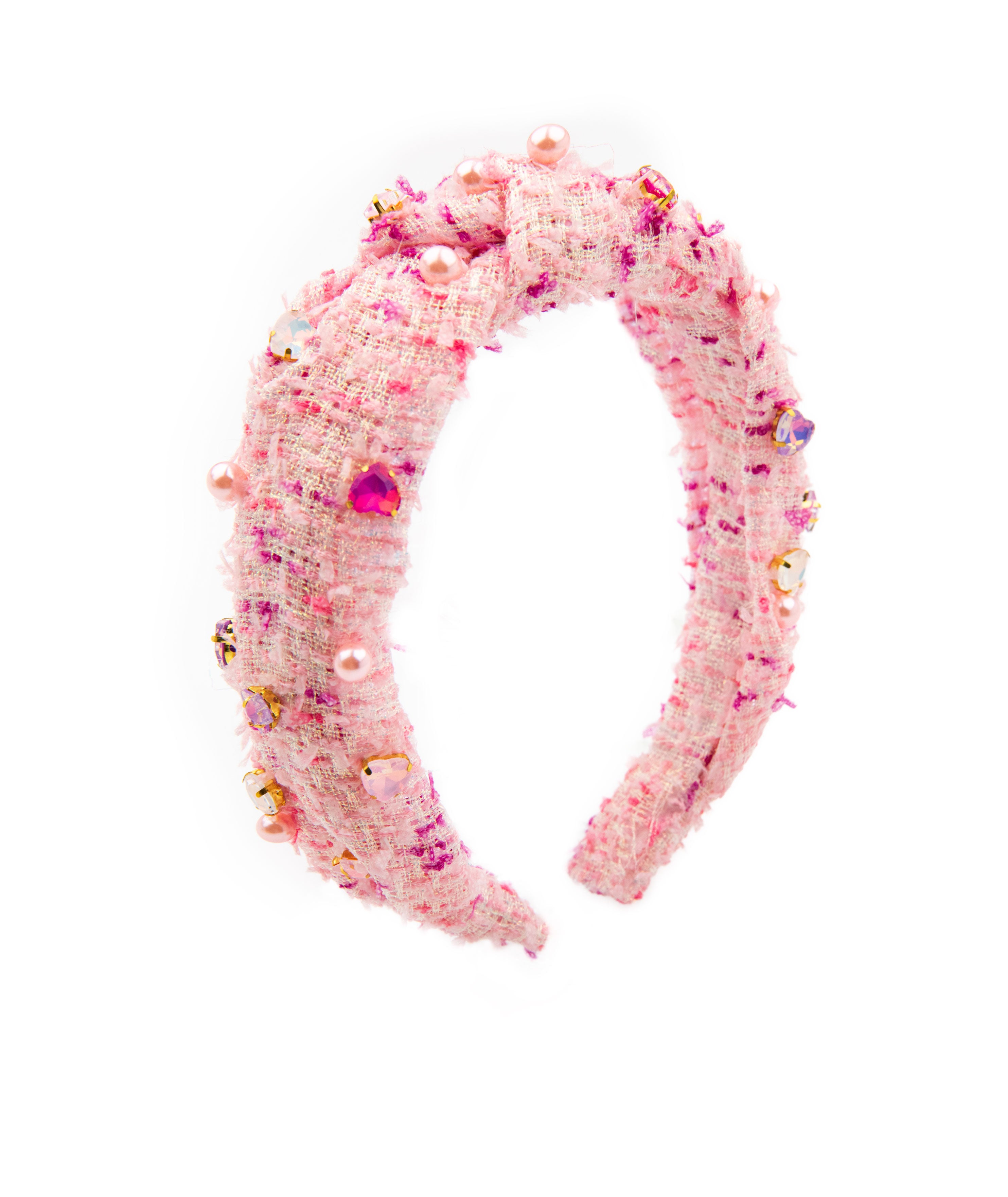 Bari Lynn Knot Headband Jewelled Hearts and Stars Tweed Accessories Bari Lynn Pink One Size Fits Most (Y/7-Y/14)