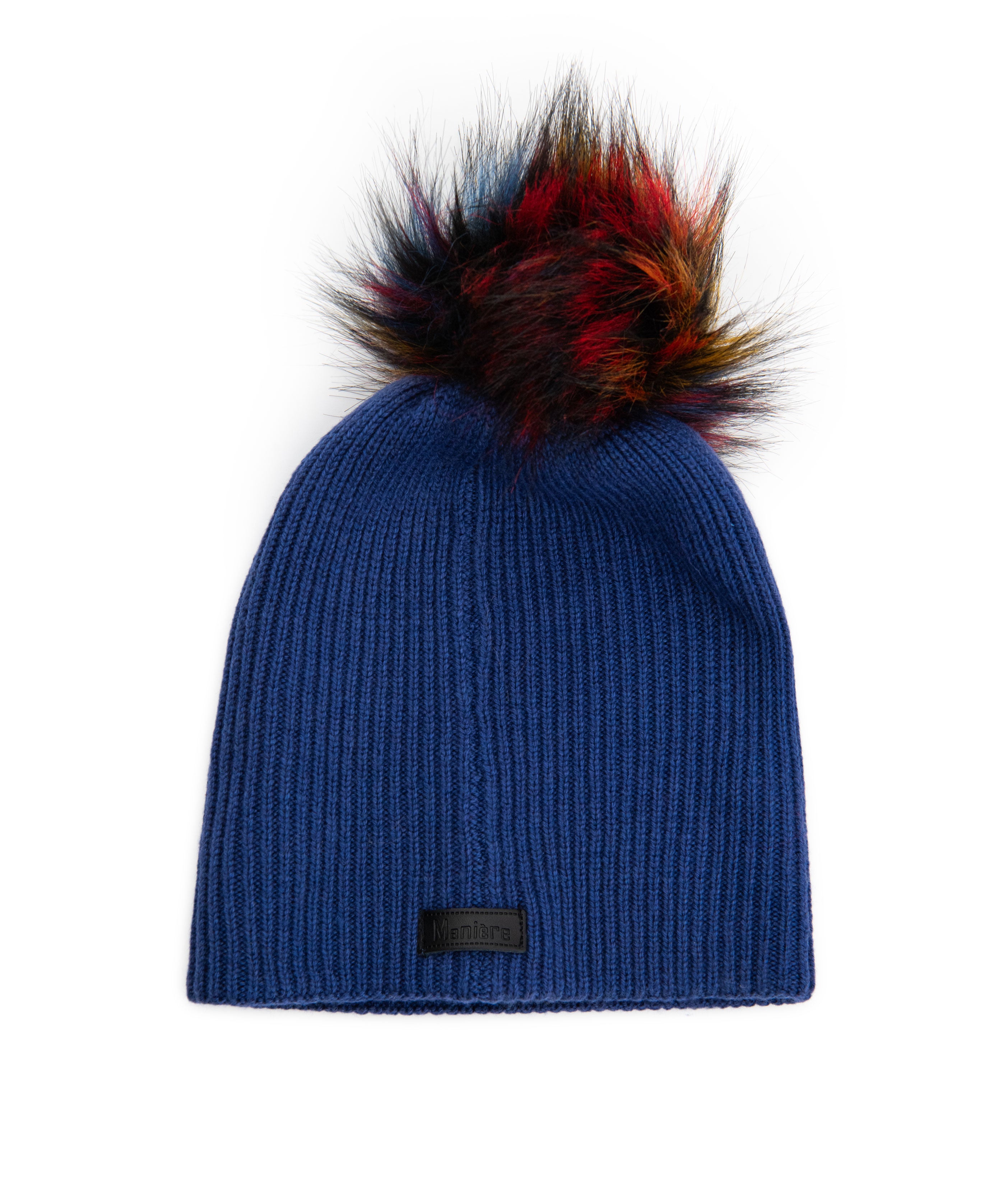 Maniere Cobalt Knit Wool Hat With Multi Pom Distressed/seasonal accessories Maniere