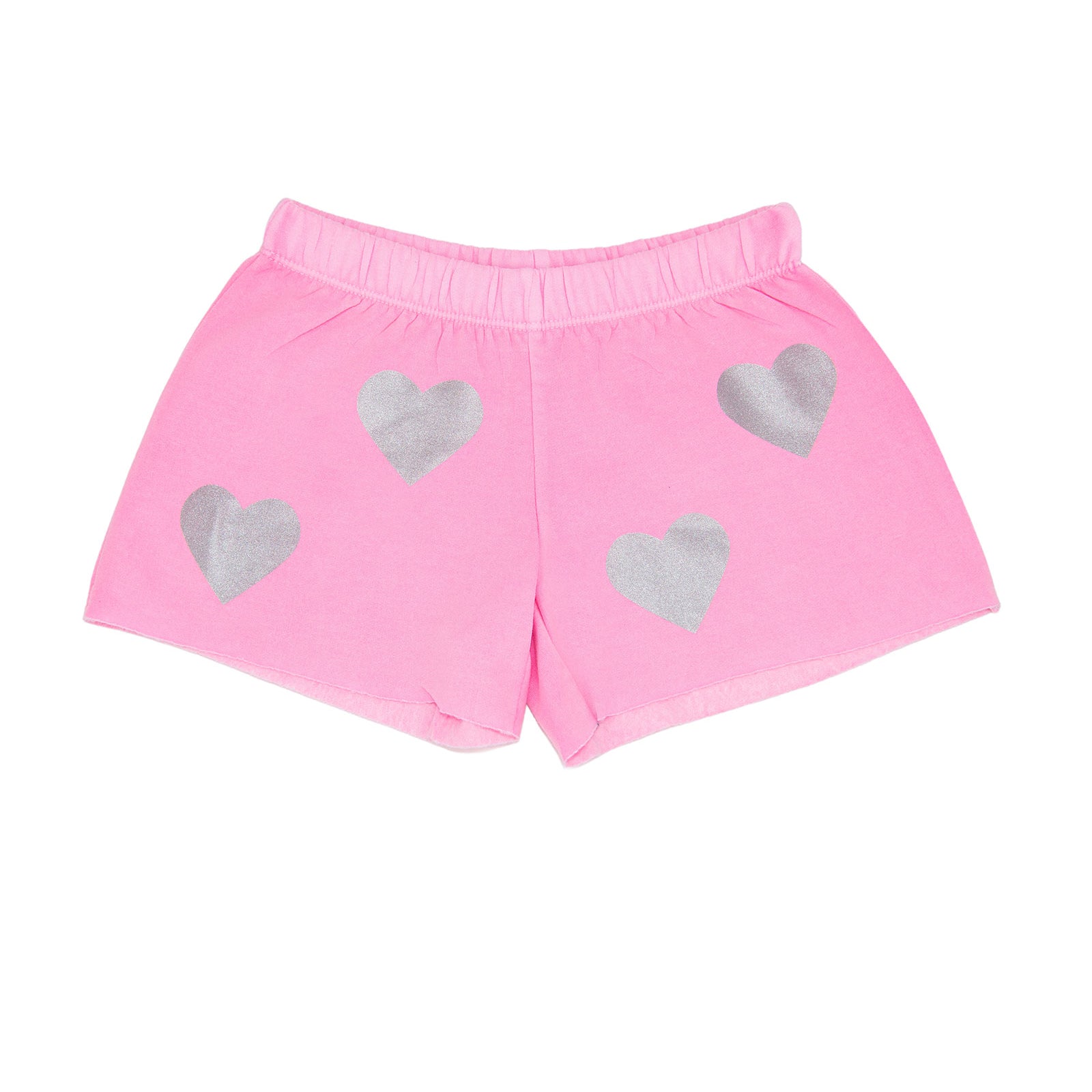Firehouse Girls Silver Heart Toss Fleece Shorts Girls Casual Bottoms Firehouse Neon Pink Y/5