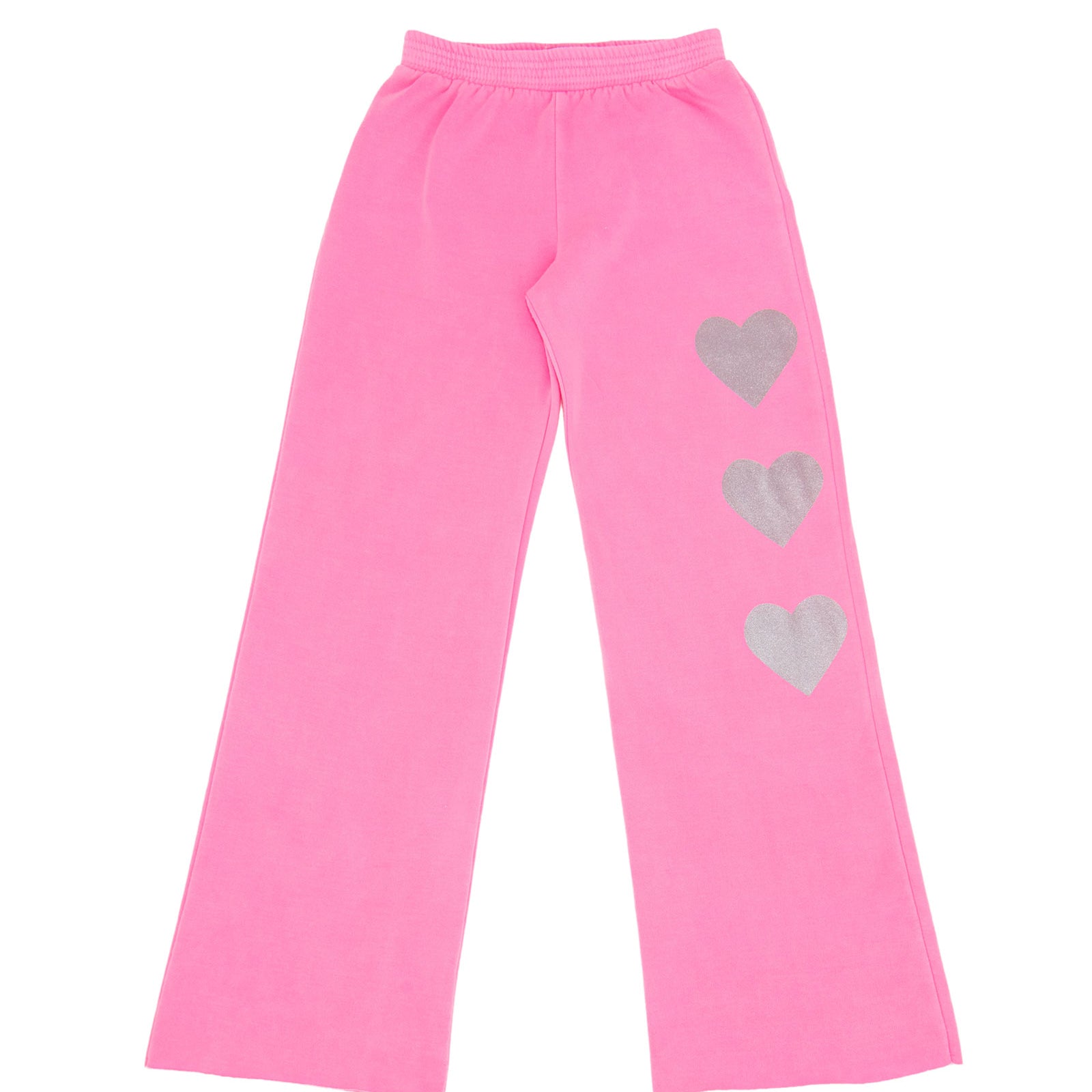 Firehouse Girls Silver Heart Trio Wide Leg Sweatpants Girls Casual Bottoms Firehouse Neon Pink Y/5
