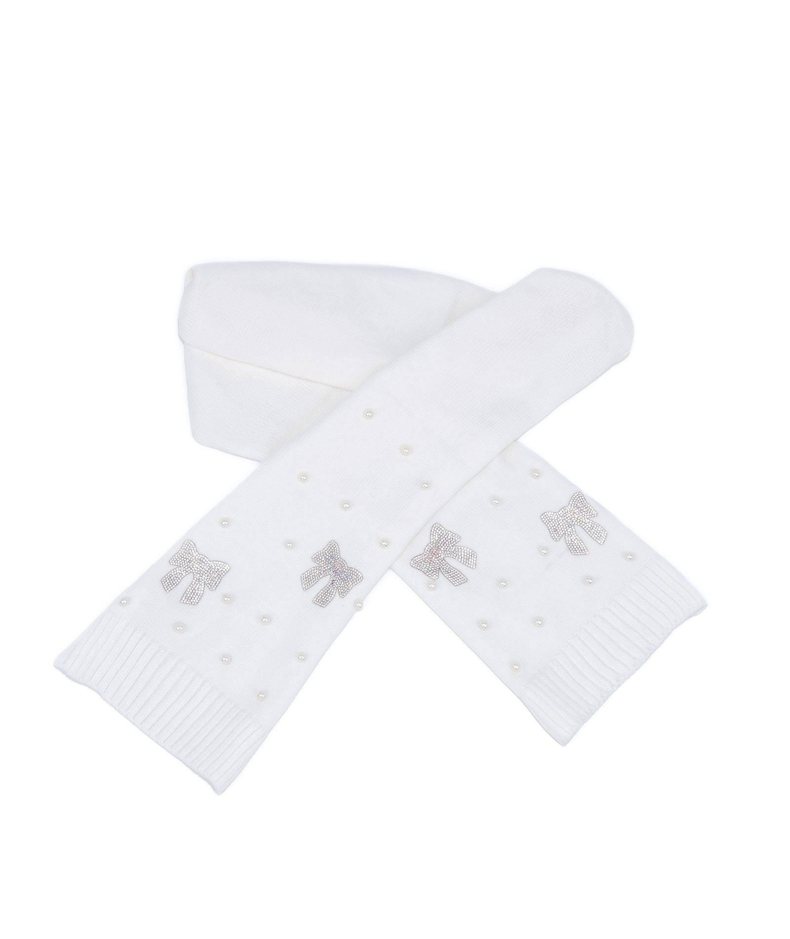 Bari Lynn Pearl and Crystal Bow Scarf Accessories Bari Lynn White