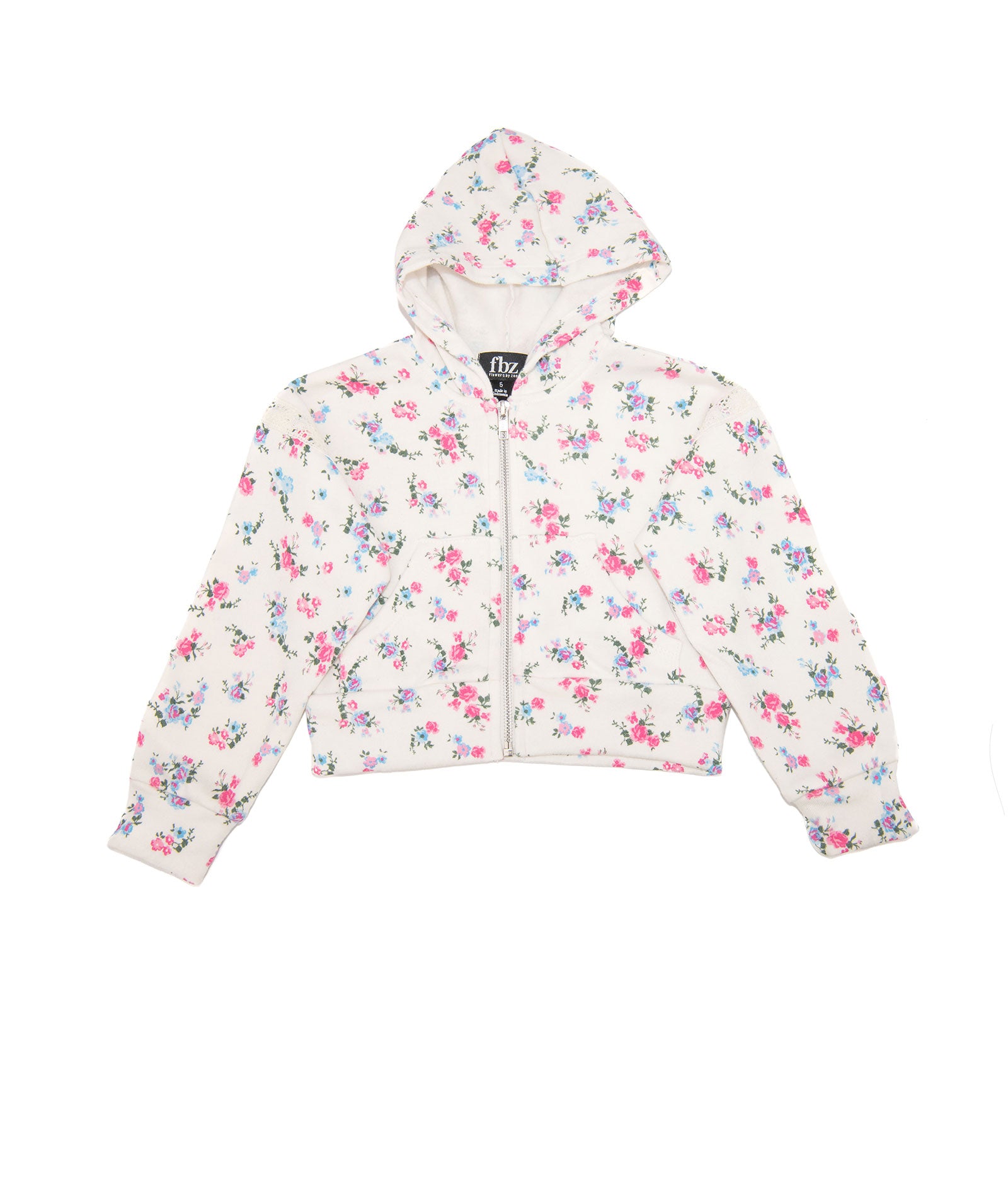 FBZ Girls Drew Fleece Floral Lace Zip Hoodie Girls Casual Tops FBZ Flowers By Zoe Floral Y/4