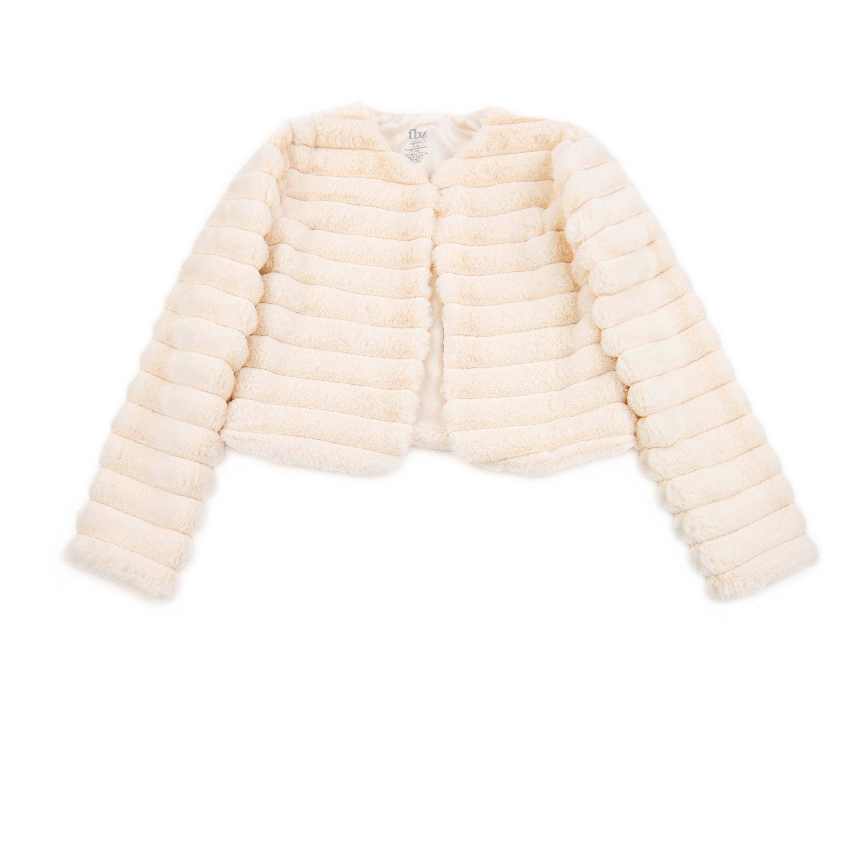 FBZ Girls Fancy Faux Fur Jacket Girls Casual Tops FBZ Flowers By Zoe Ivory Y/6