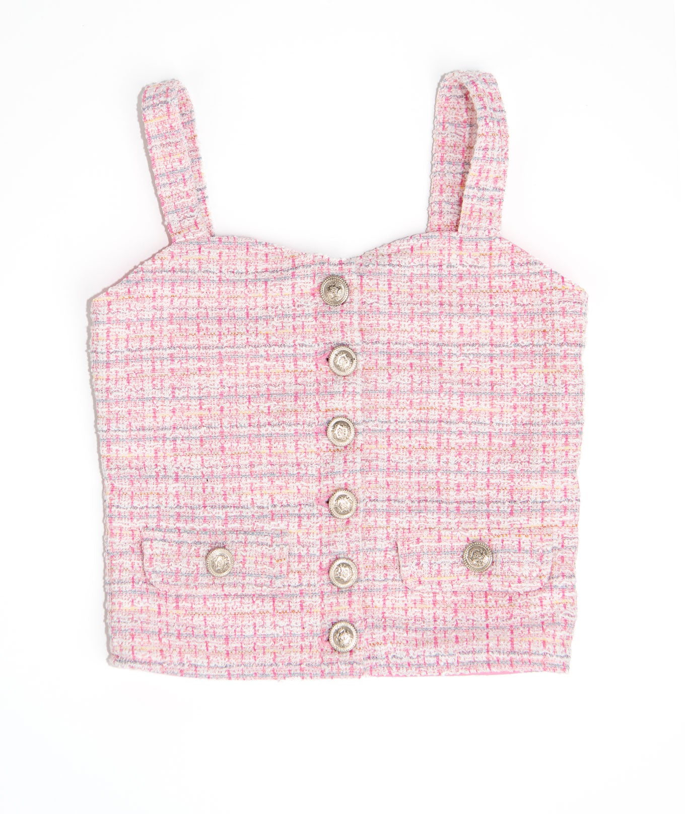 FBZ Girls Posie Pink Tweed Button Tank Girls Special Tops FBZ Flowers By Zoe