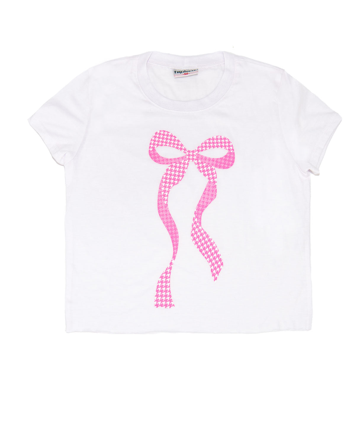 Firehouse Girls Collette Pink Gingham Long Bow Tee White Girls Casual Tops Firehouse White Y/4