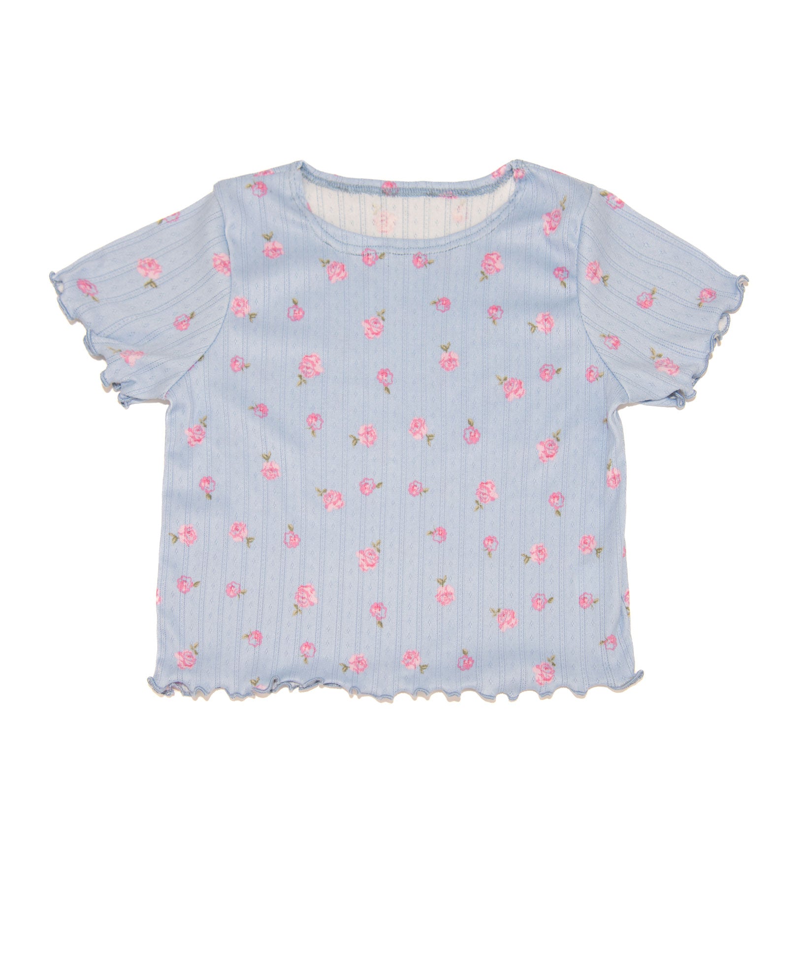 Cheryl Creations Girls Casey Blue Floral Rib Tee Girls Casual Tops Cheryl Creations Floral Y/S (7/8)