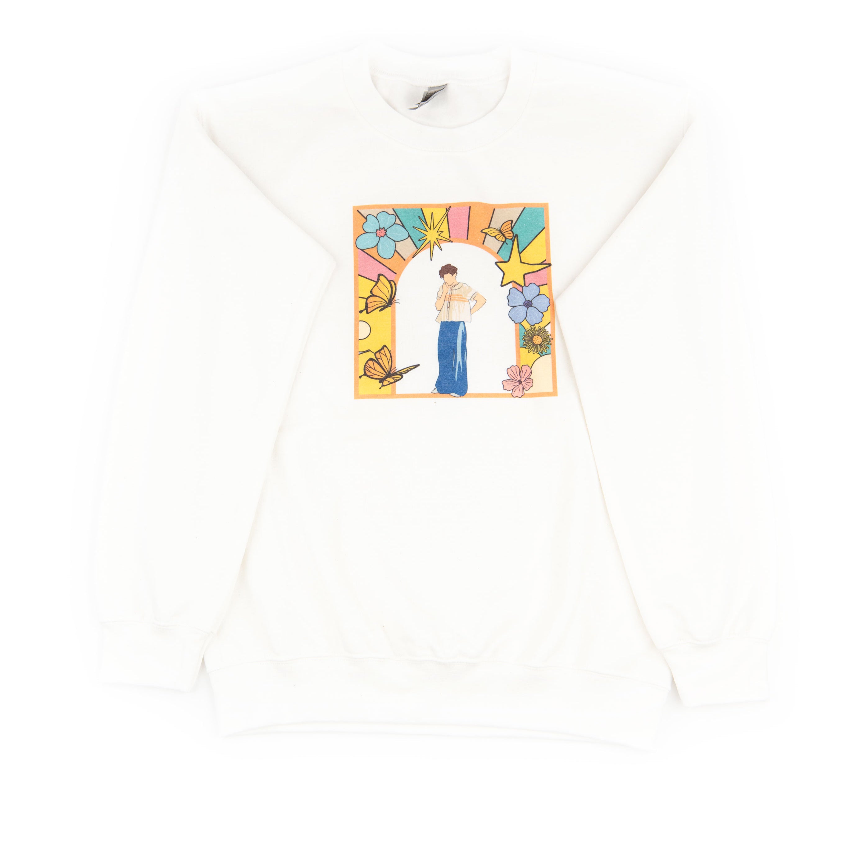Harry Styles Crew Sweatshirt Distressed/seasonal womens Frankie's Exclusives White Juniors/Women S