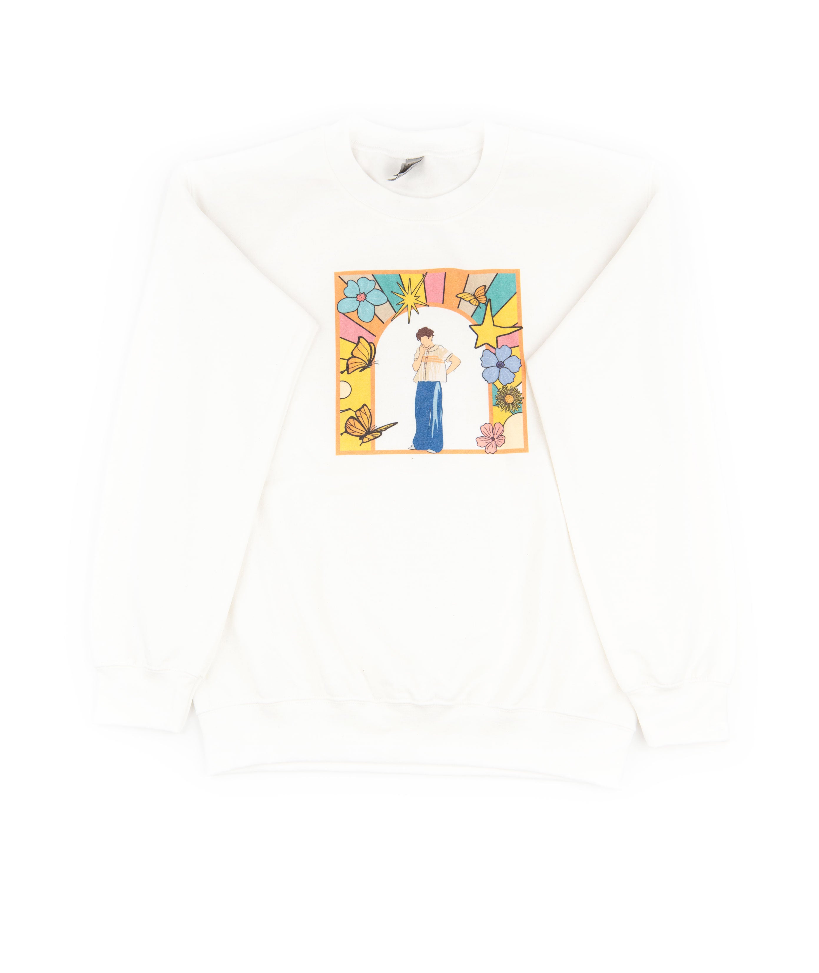 Harry Styles Crew Sweatshirt Distressed/seasonal womens Frankie's Exclusives White Juniors/Women S