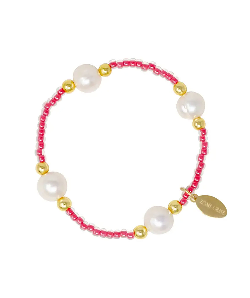 Zomi Pearl and Gold Stretch Bracelet Jewelry - Young Zomi Gems Pink Pearl  