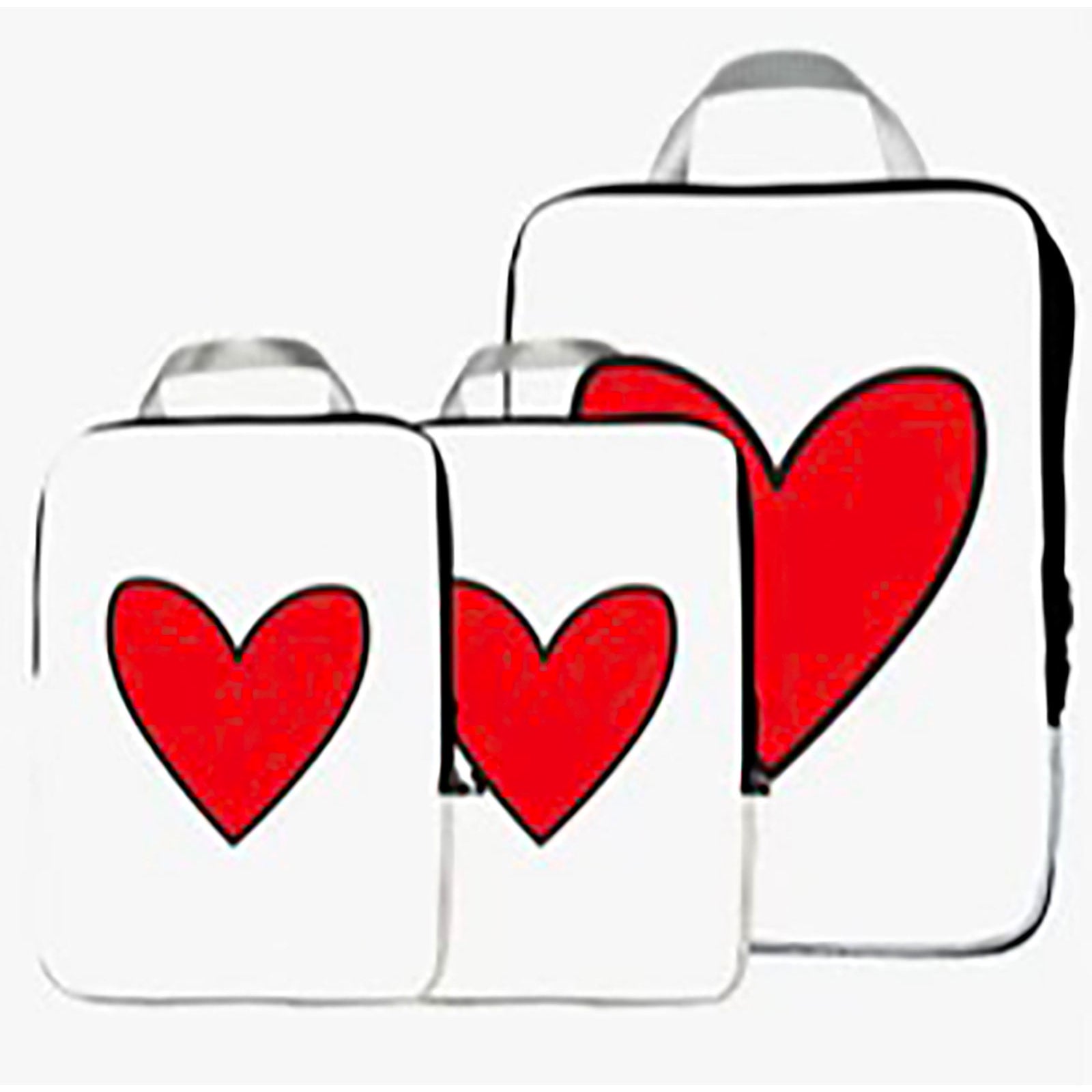 Set of 3 Packing Cubes - White With Red Heart Accessories Keep It White