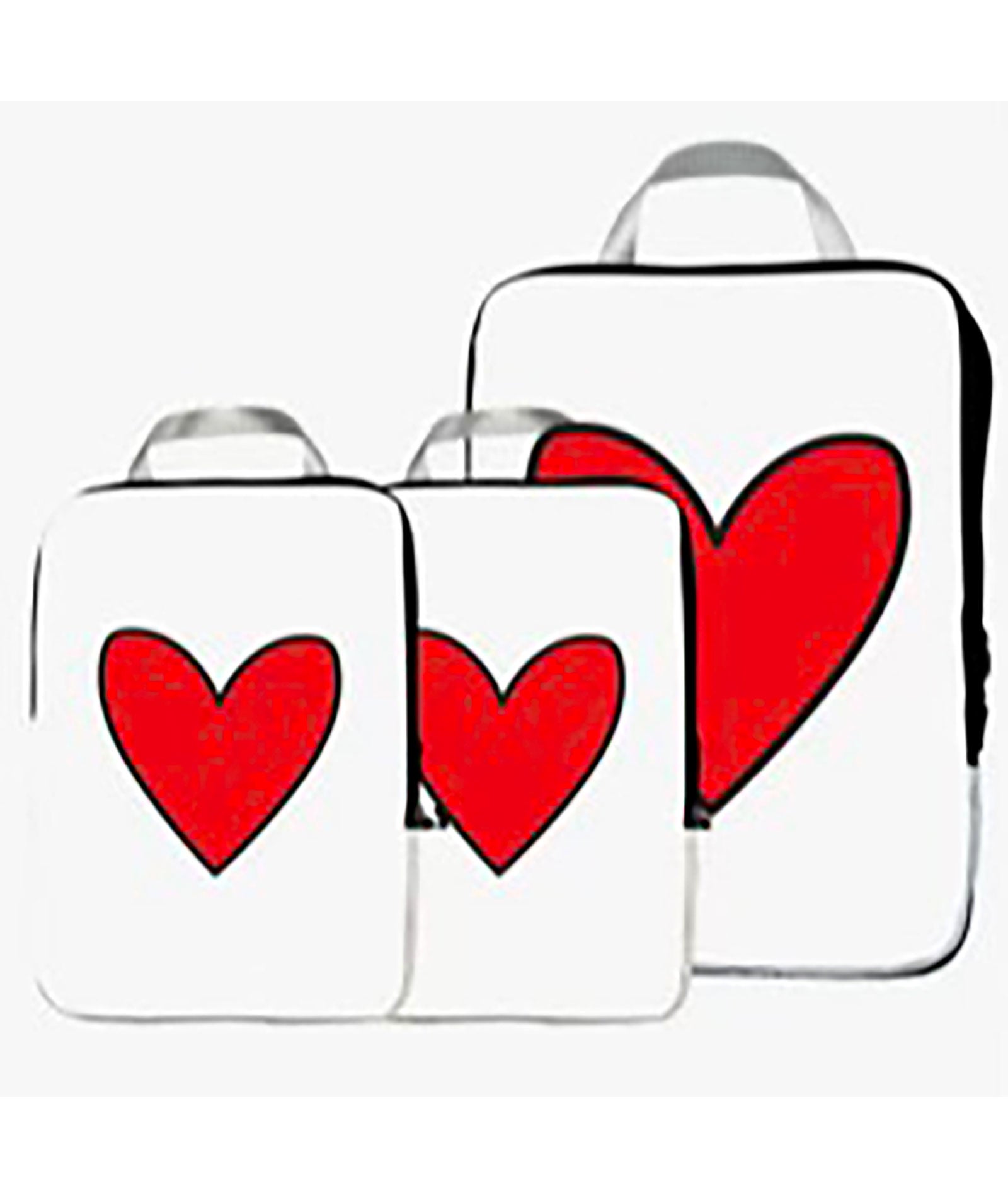 Set of 3 Packing Cubes - White With Red Heart Accessories Keep It White