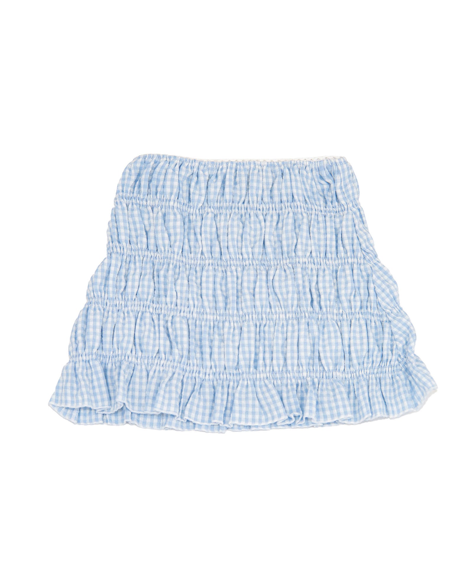 FBZ Girls Saylor Blue Gingham Scrunch Skirt Girls Casual Bottoms FBZ Flowers By Zoe Blue Y/S (7/8)