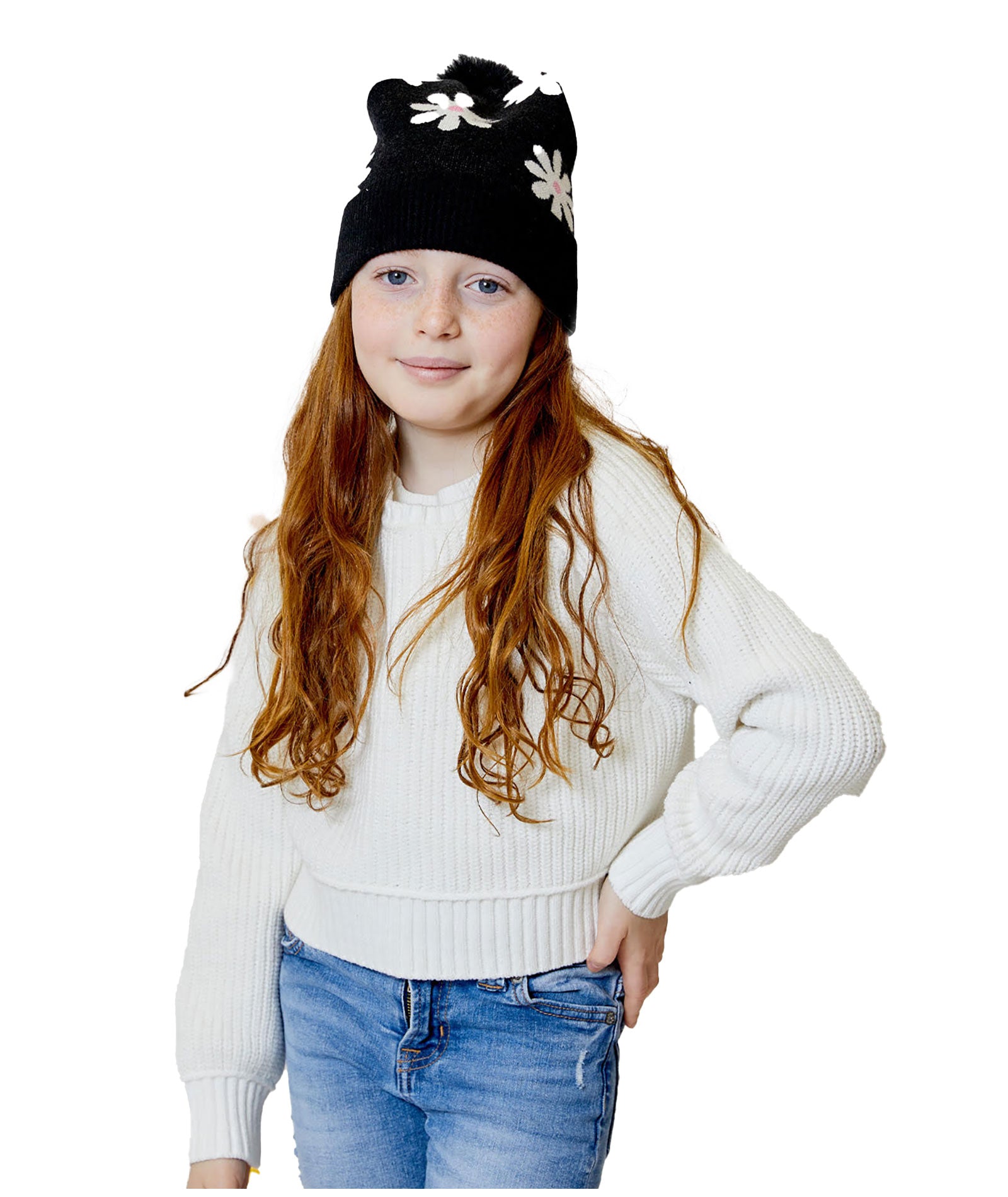 Design History Girls Beanie Black Combo Distressed/seasonal accessories Design History Girls Black One Size Fits Most (Y/4-Y/6X)