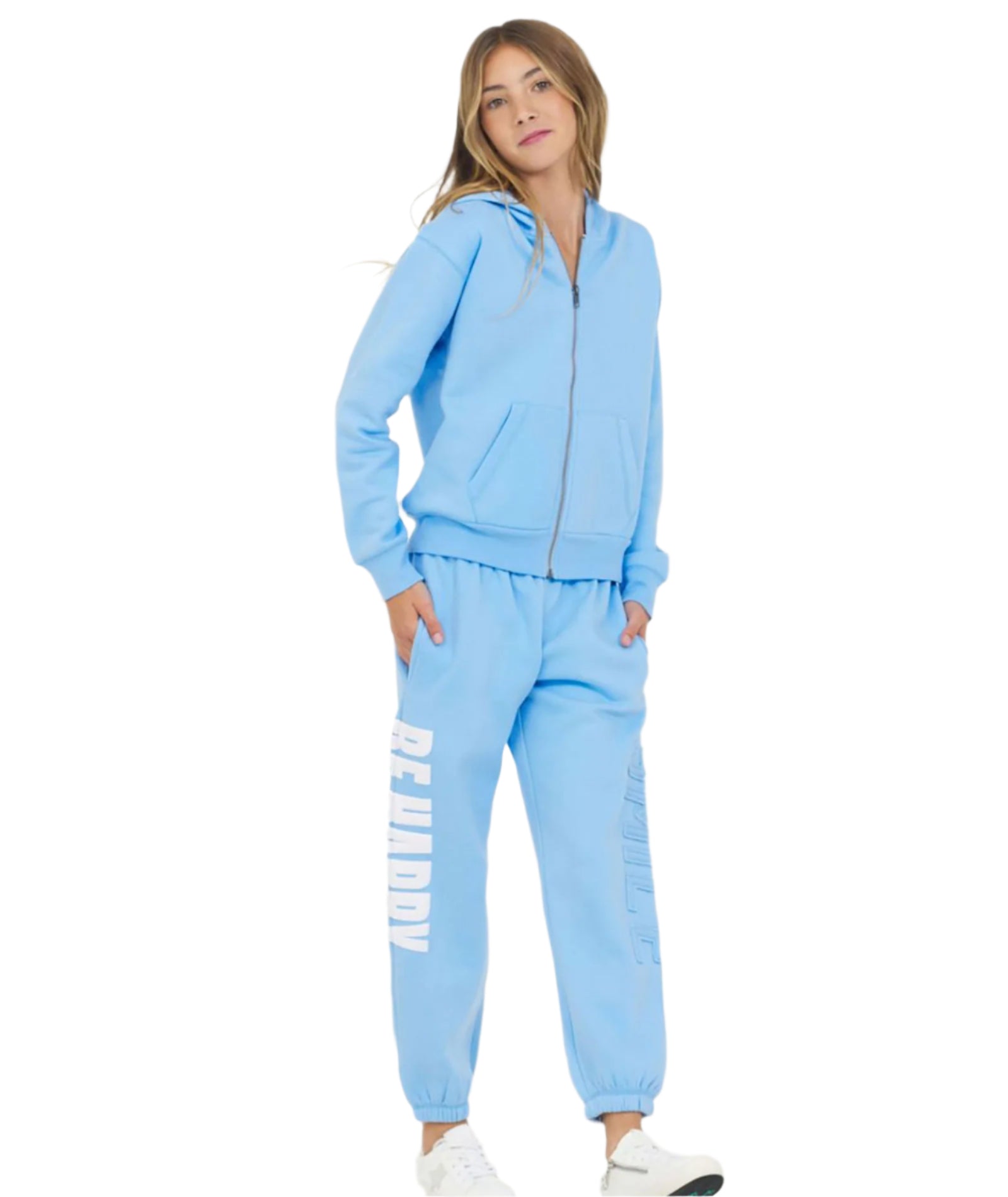 Happy Puffy Patch Zip Hoodie Girls Girls Casual Tops Vintage Havana Blue Y/S (7/8)