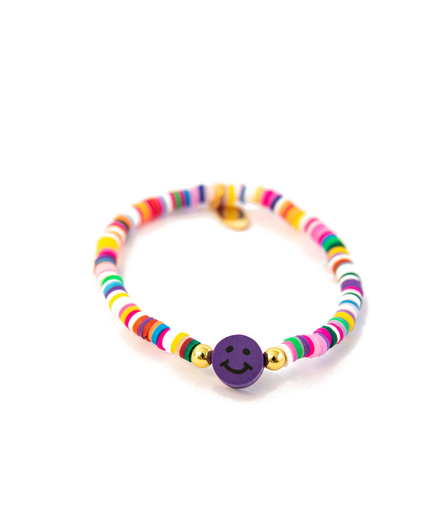 Zomi Happy Face Disc Stretch Bracelet Jewelry - Young Zomi Gems Purple  