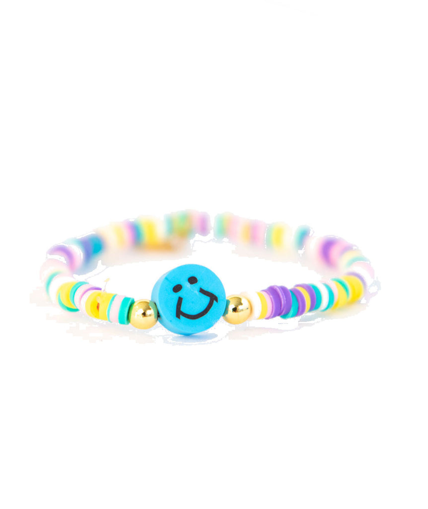 Zomi Happy Face Disc Stretch Bracelet Jewelry - Young Zomi Gems Light Blue  