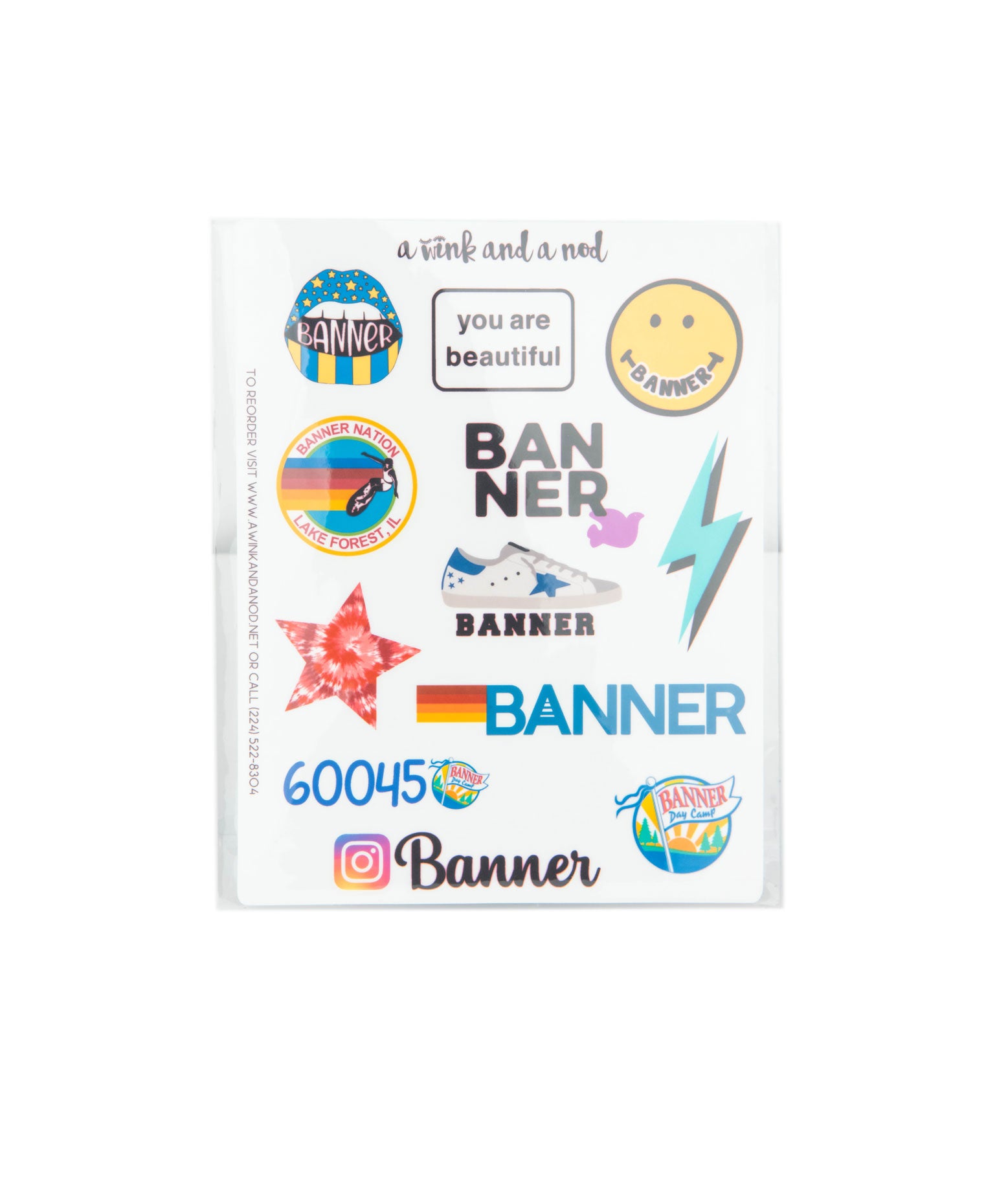 A Wink and a Nod Vinyl Sticker Set of 12 Distressed/seasonal gifts A Wink and a Nod Multi Banner