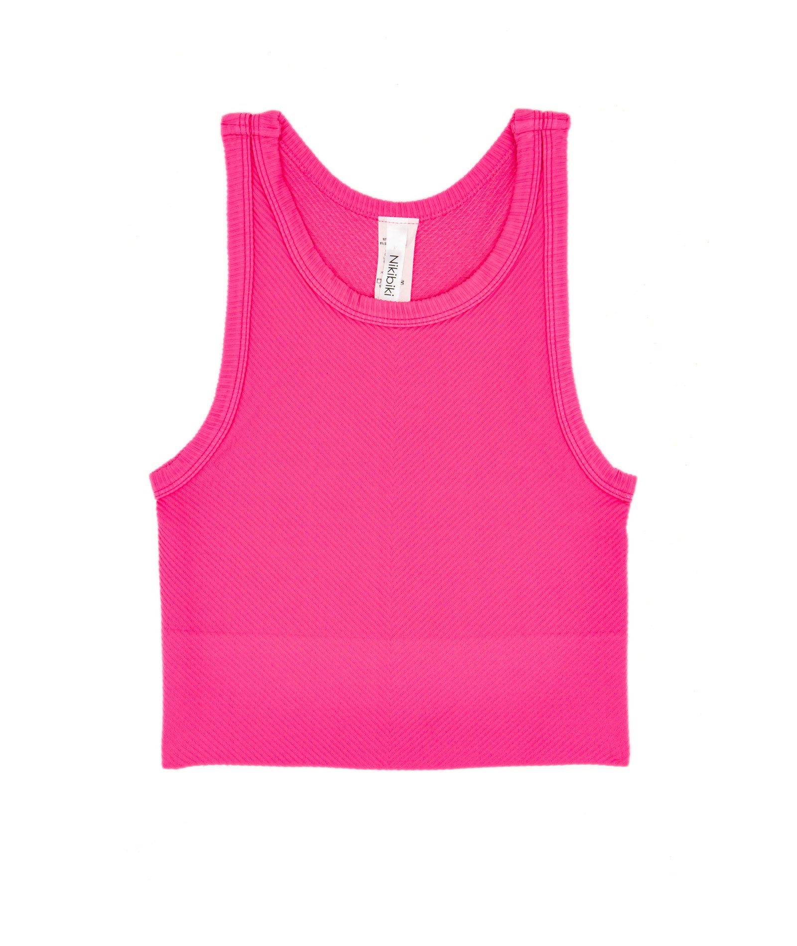 Sawyer Chevron Highneck Crop Top Women Womens Casual Tops Niki Biki Juniors/Women One Size Hot Pink
