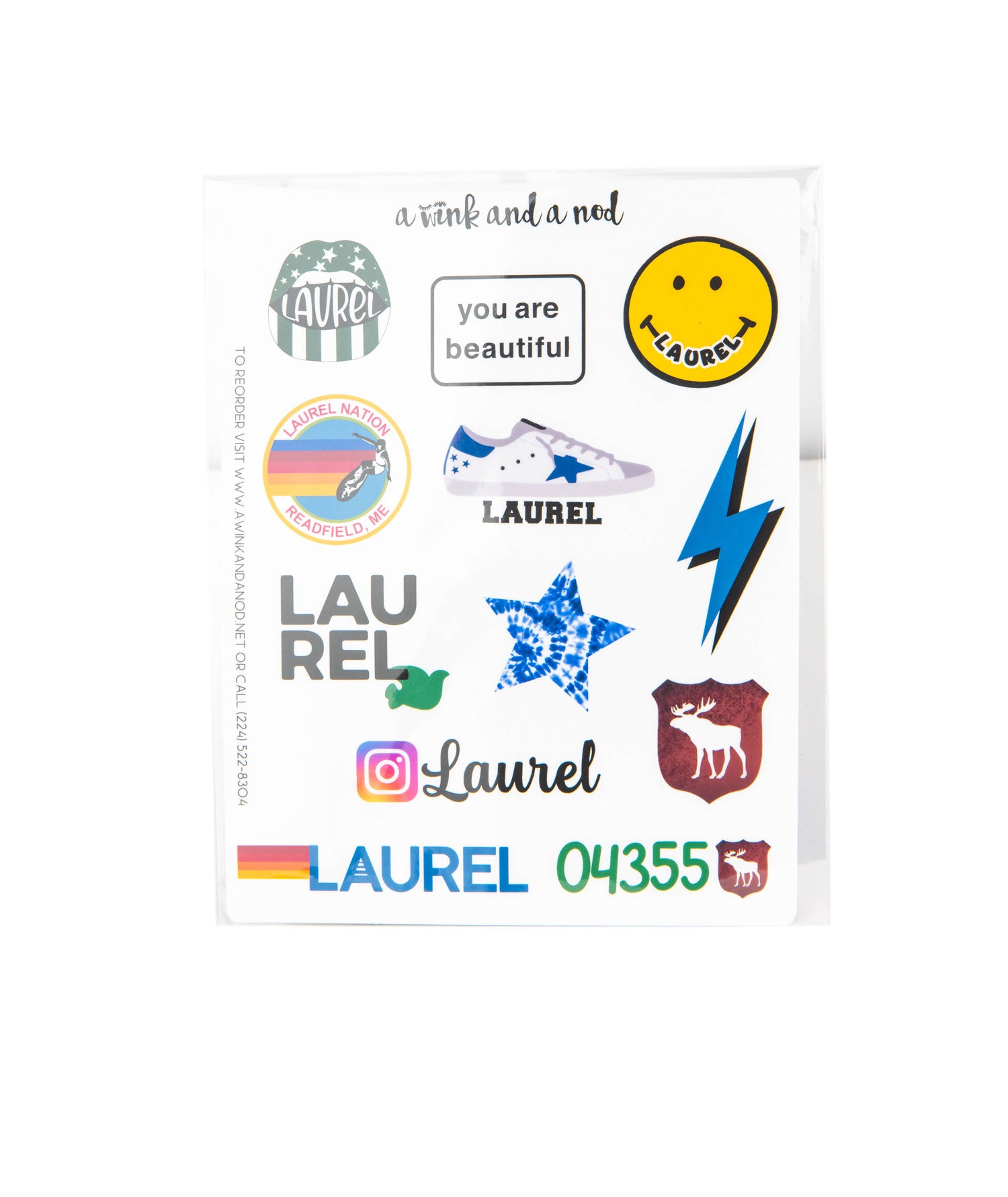 A Wink and a Nod Vinyl Sticker Set of 12 Distressed/seasonal gifts A Wink and a Nod Multi Laurel