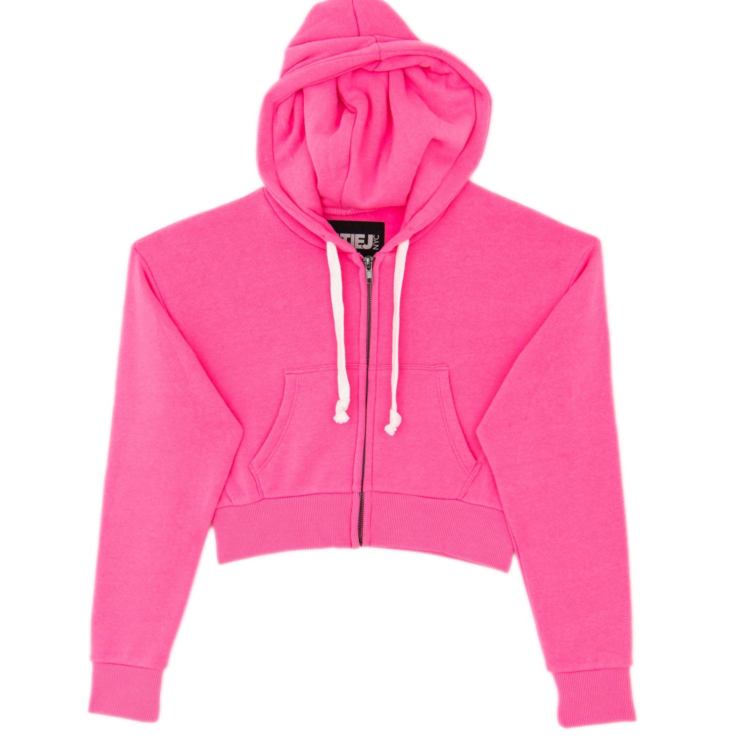 Katie J NYC Girls Dylan Crop Zip Hoodie Girls Casual Tops Katie J NYC Hot Pink Y/S (7/8)